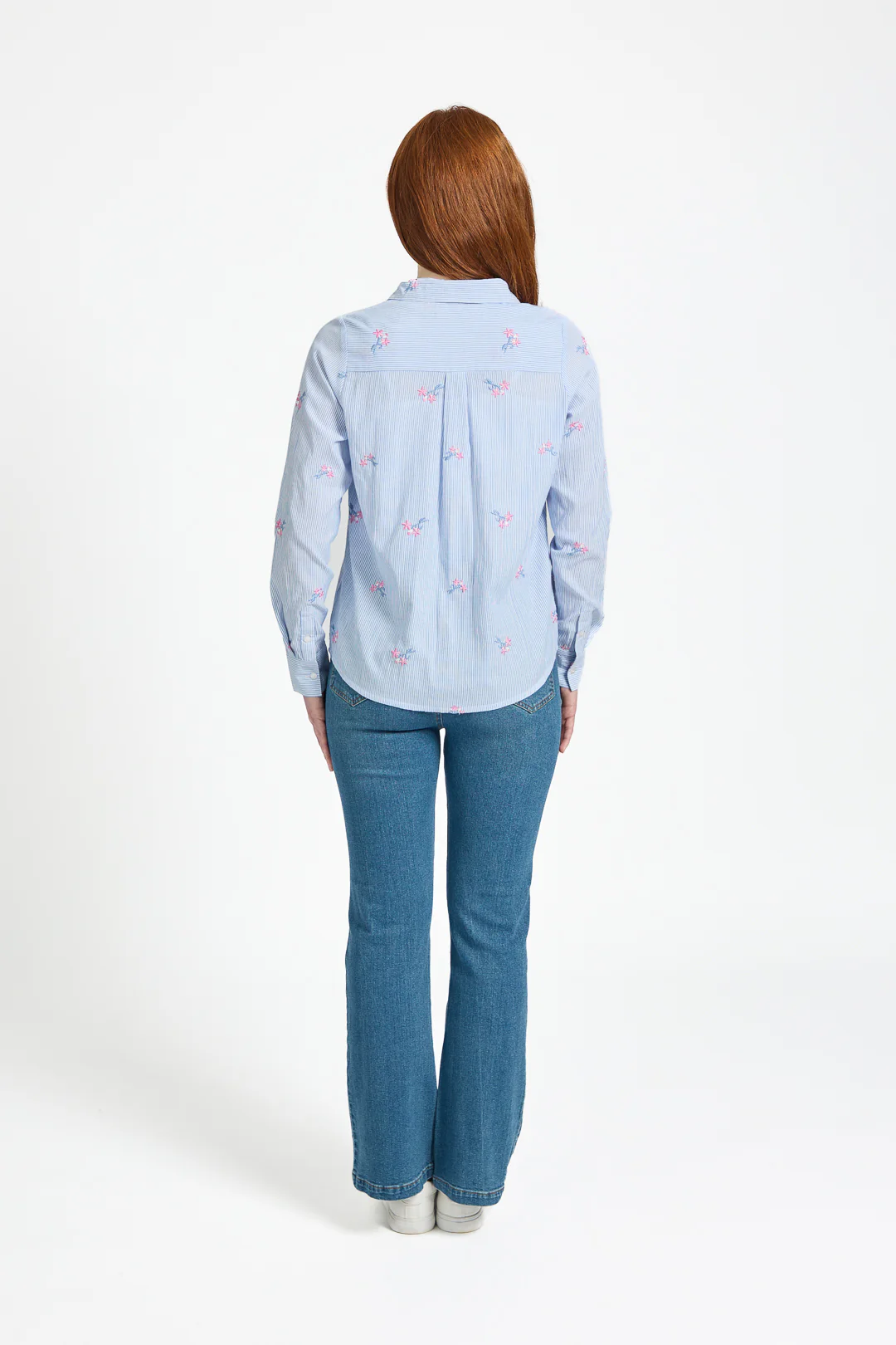 Floral Embroidered Stripe Shirt – Blue - Image 4