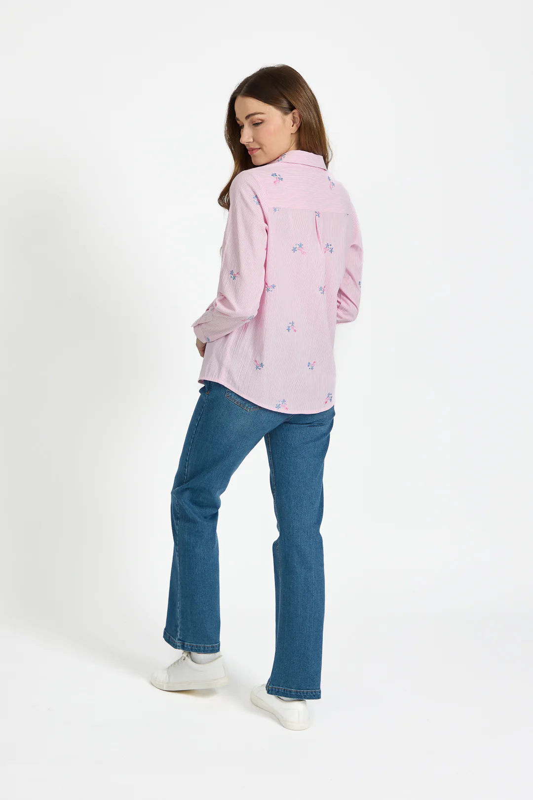 Floral Embroidered Stripe Shirt – Pink - Image 4