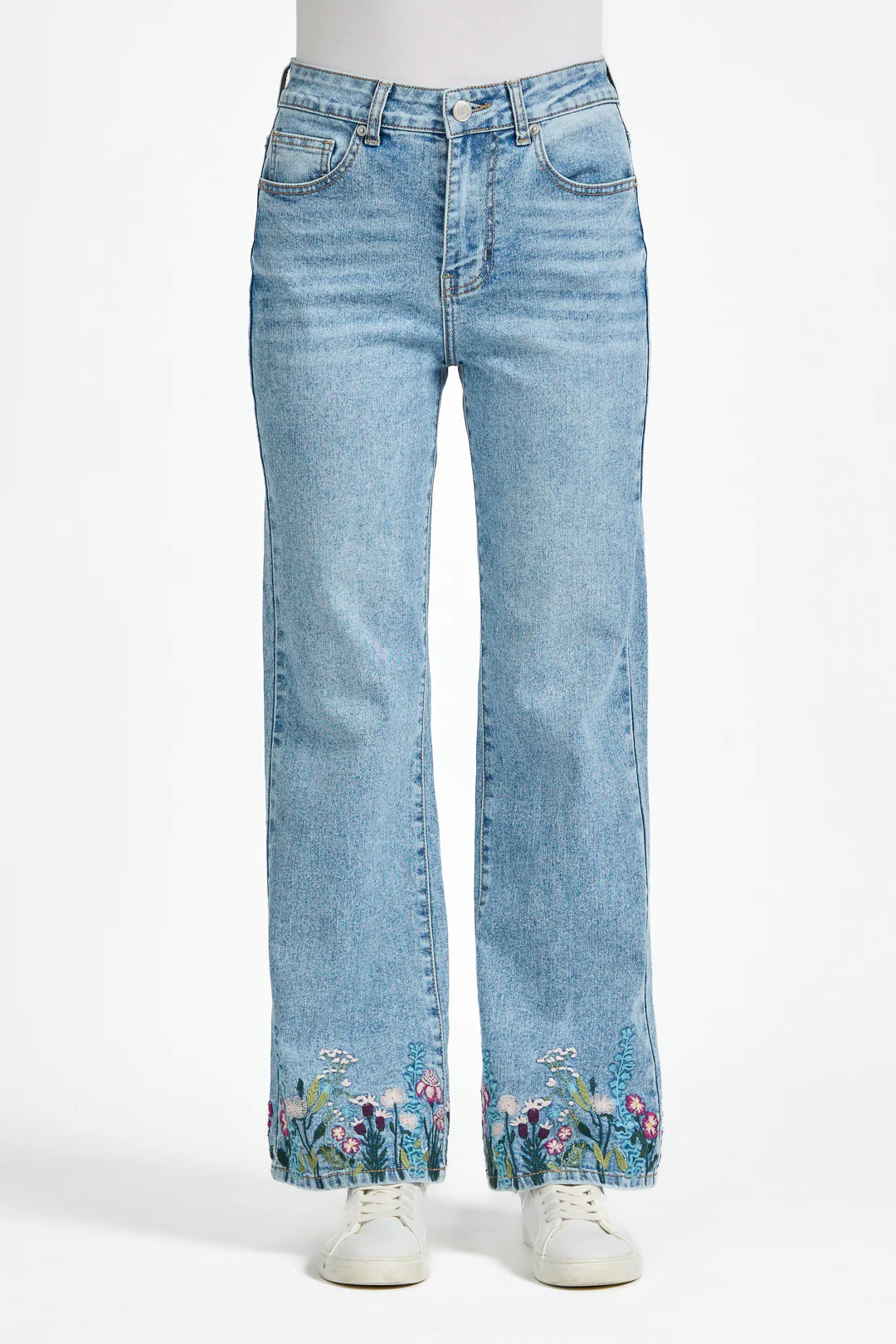 Floral Hem Embroidered Jeans – Denim - Image 2