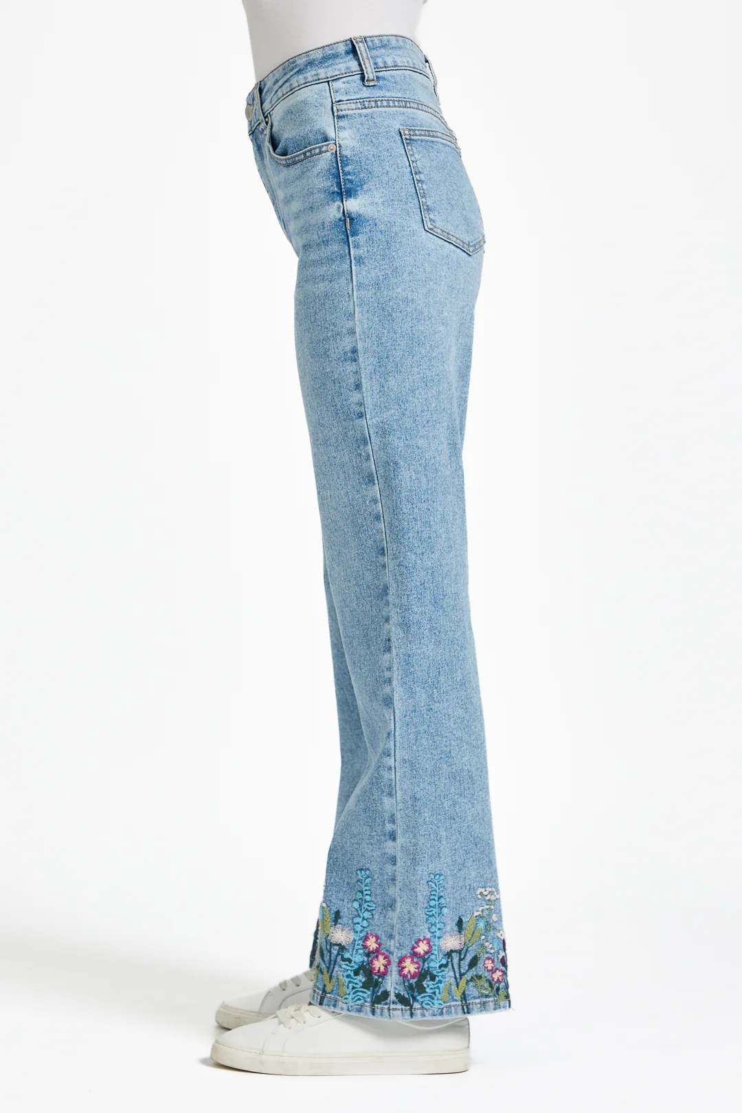 Floral Hem Embroidered Jeans – Denim - Image 3