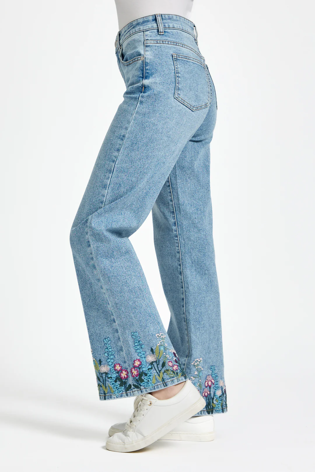 Floral Hem Embroidered Jeans – Denim - Image 4