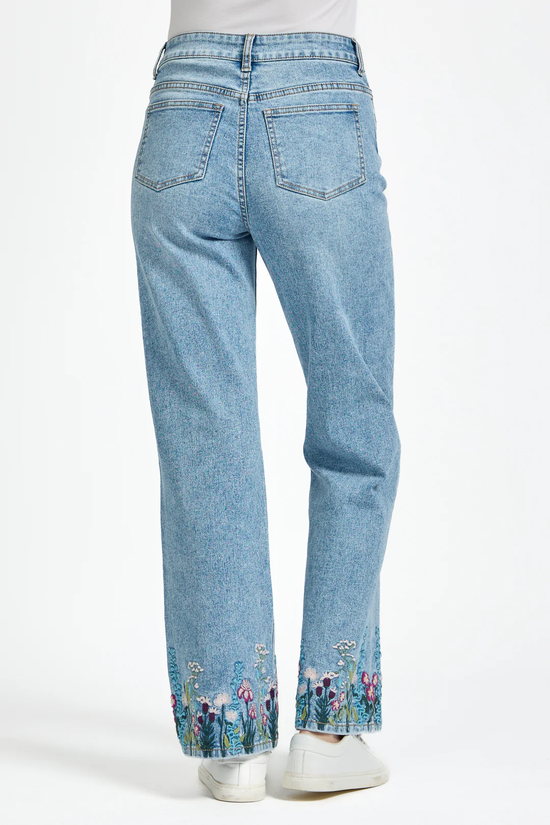 Floral Hem Embroidered Jeans – Denim - Image 6