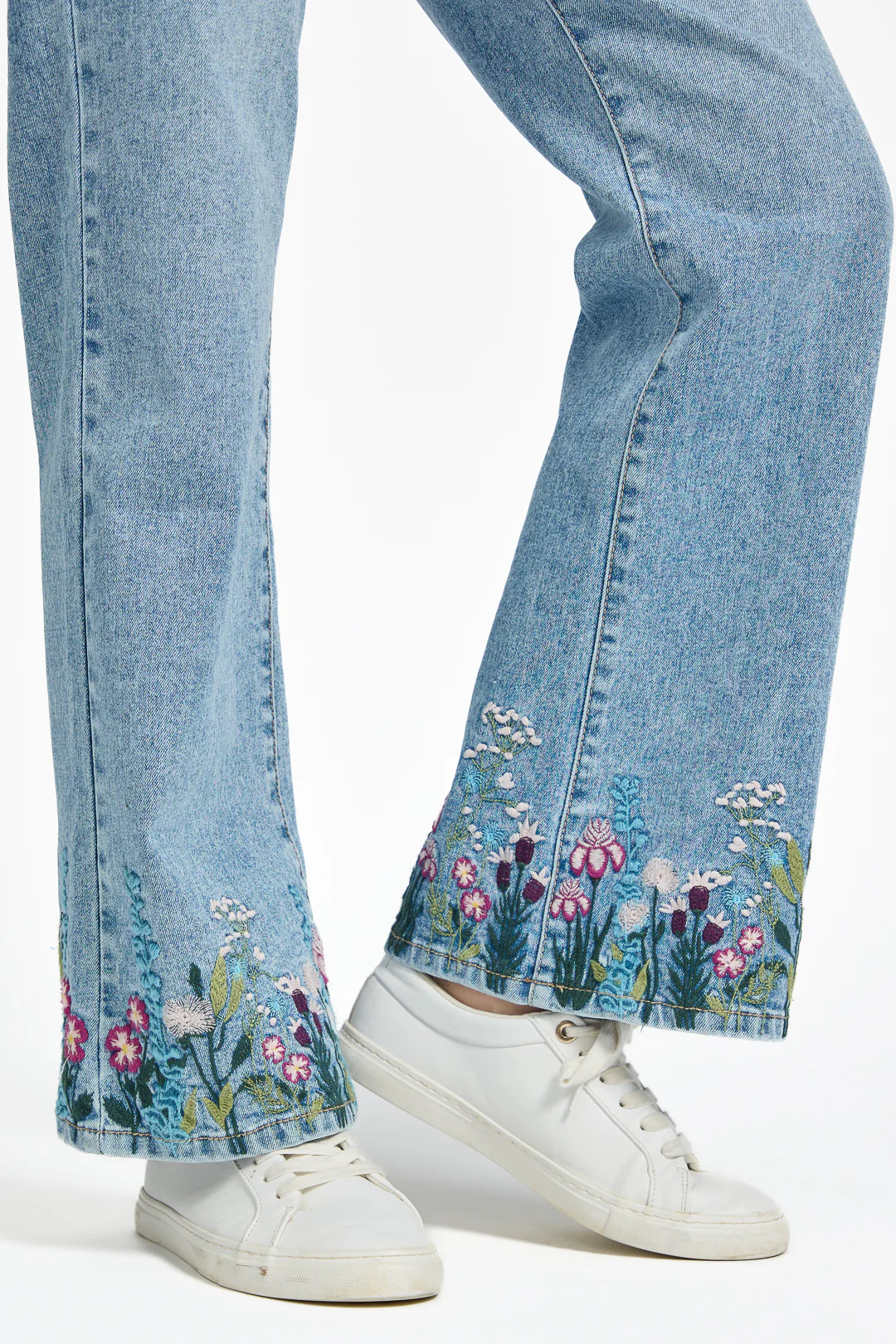 Floral Hem Embroidered Jeans – Denim - Image 7