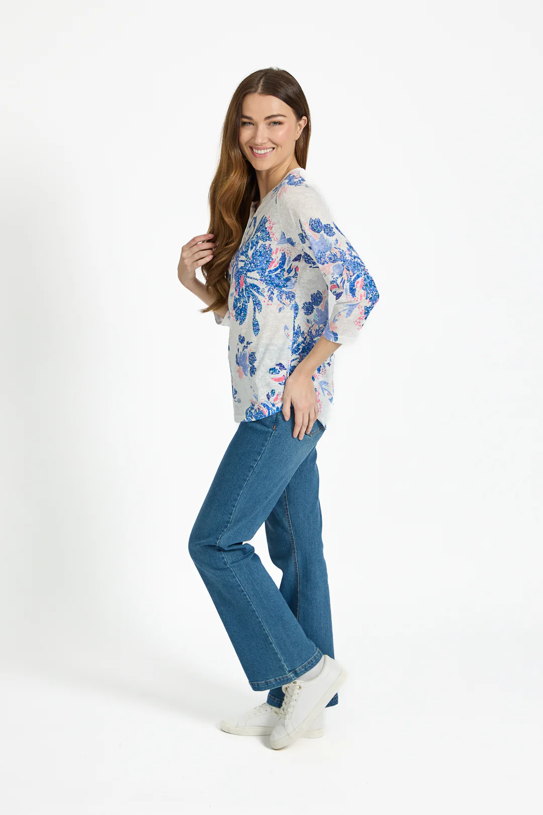Floral Print Burnout Tee – Blue - Image 2