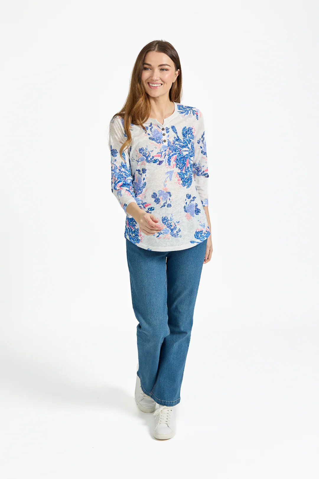 Floral Print Burnout Tee – Blue - Image 3