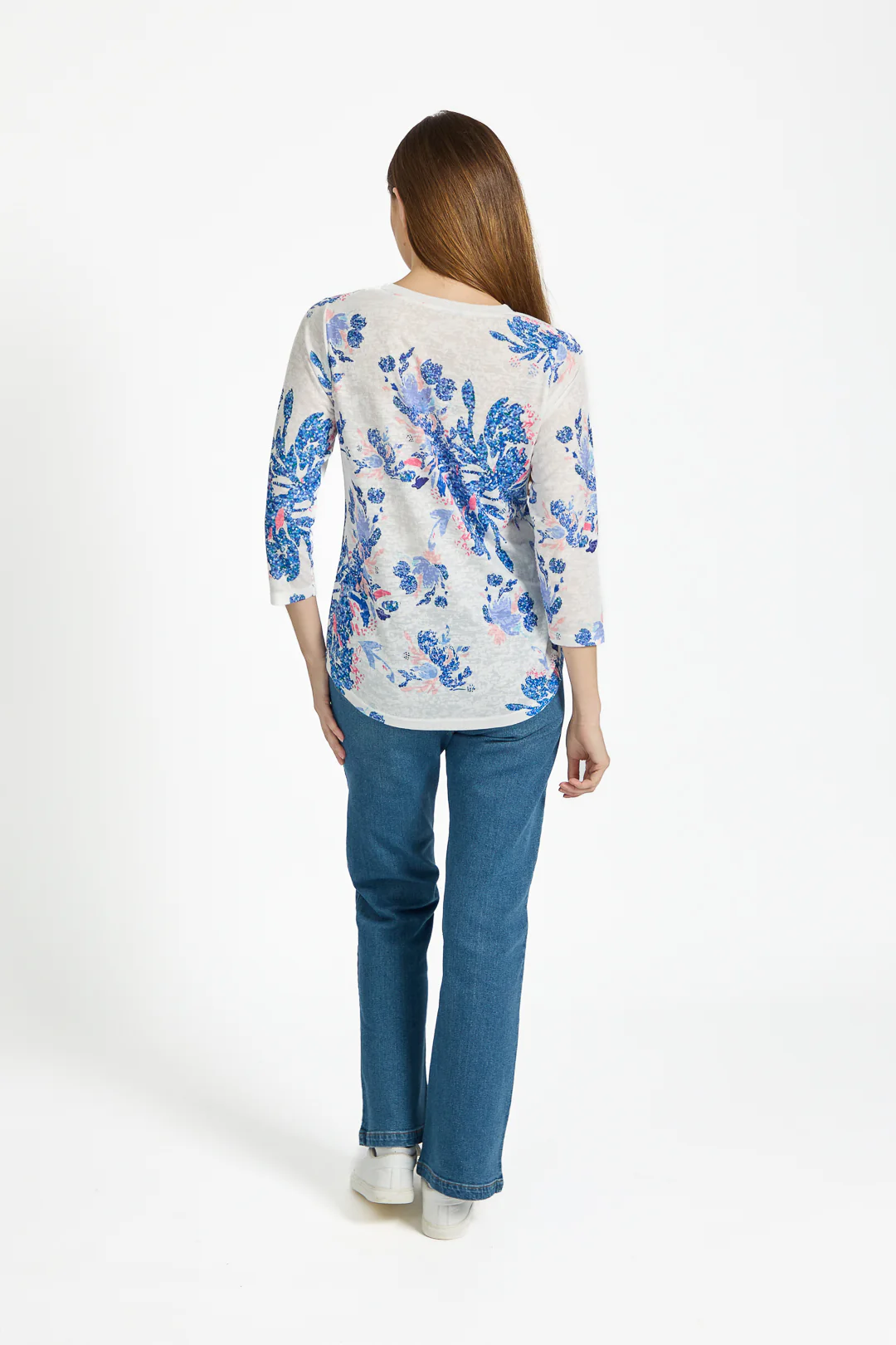 Floral Print Burnout Tee – Blue - Image 4