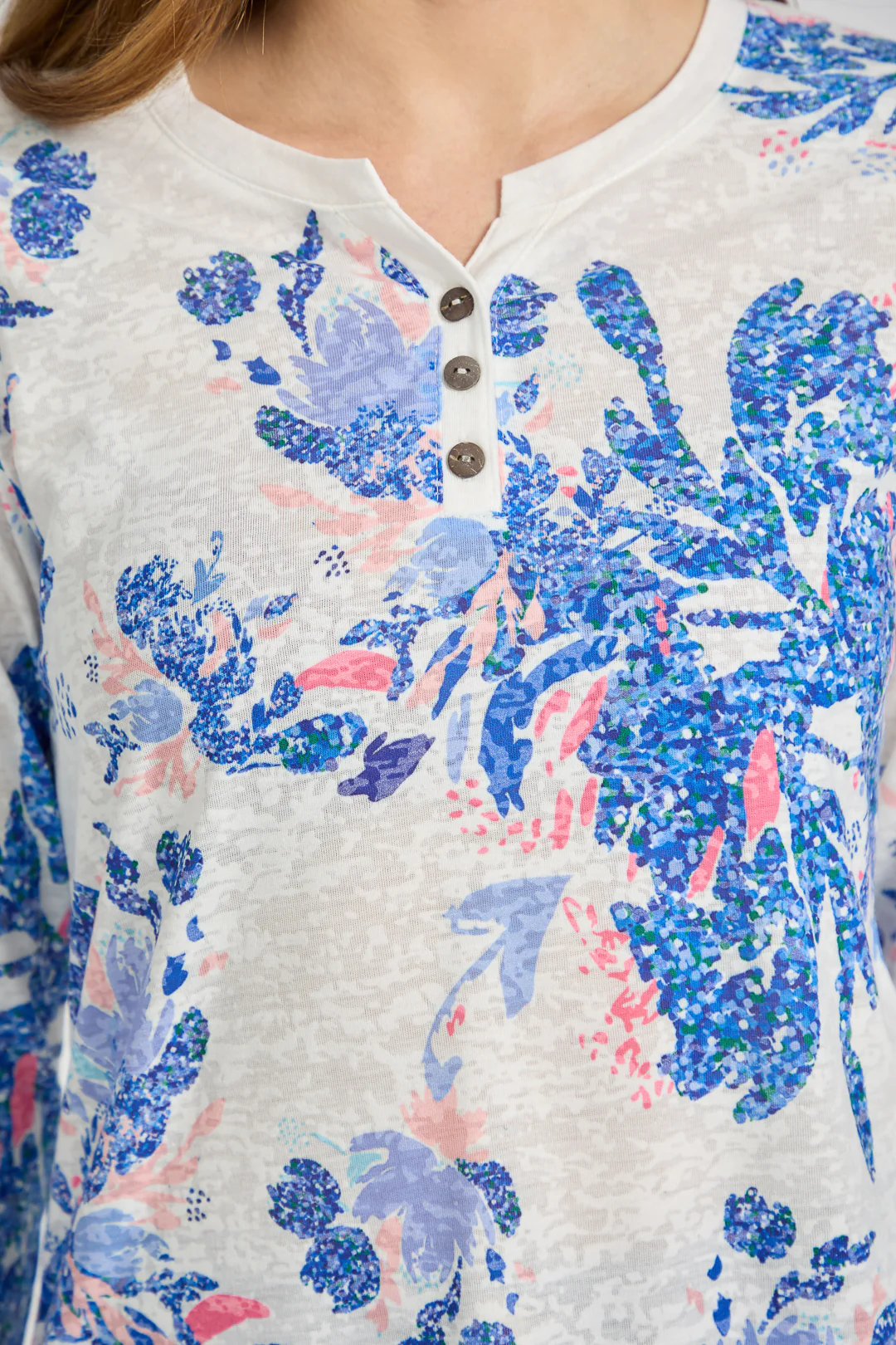 Floral Print Burnout Tee – Blue - Image 5
