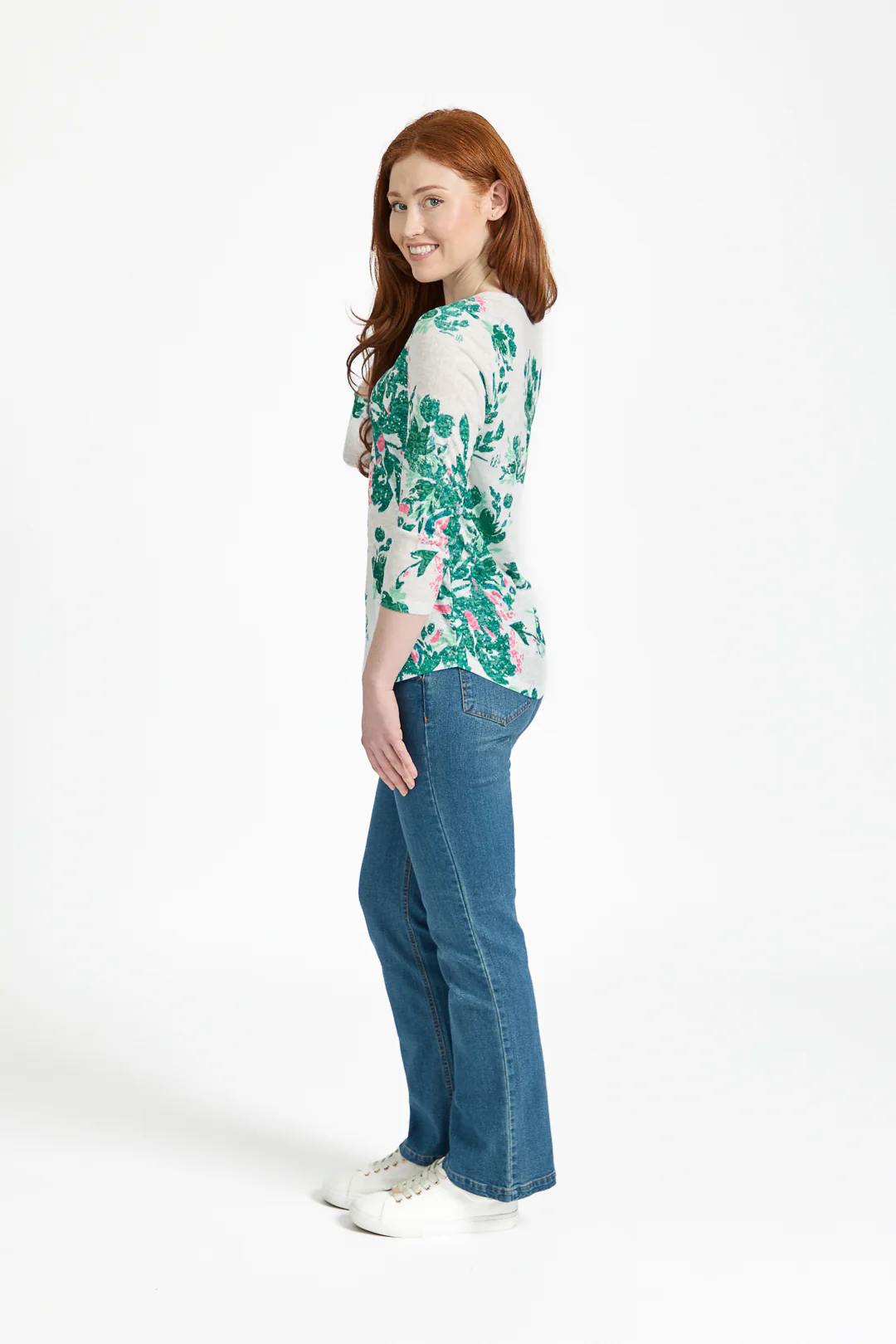 Floral Print Burnout Tee – Green - Image 3