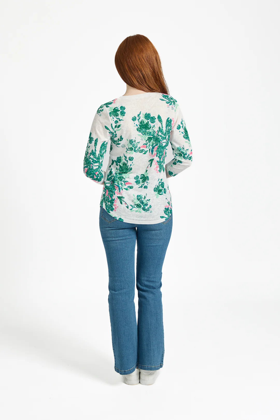 Floral Print Burnout Tee – Green - Image 4
