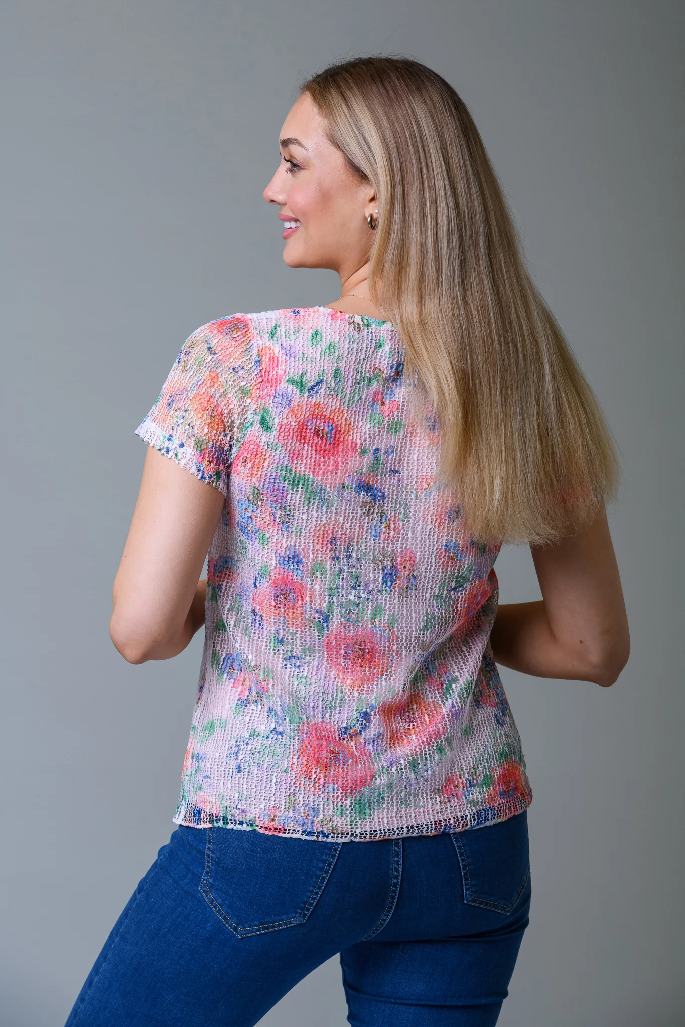 Flower Print Net Top PINK - Image 2