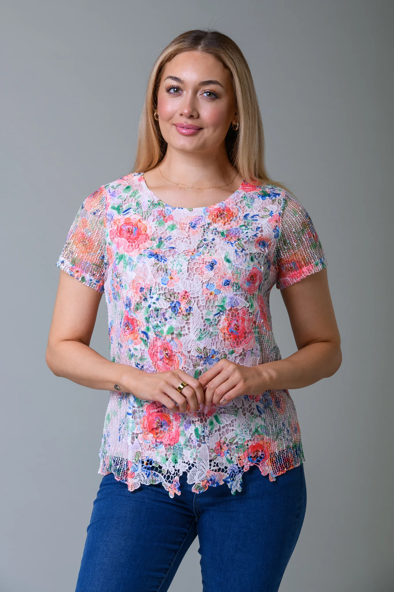 Flower Print Net Top PINK - Image 3