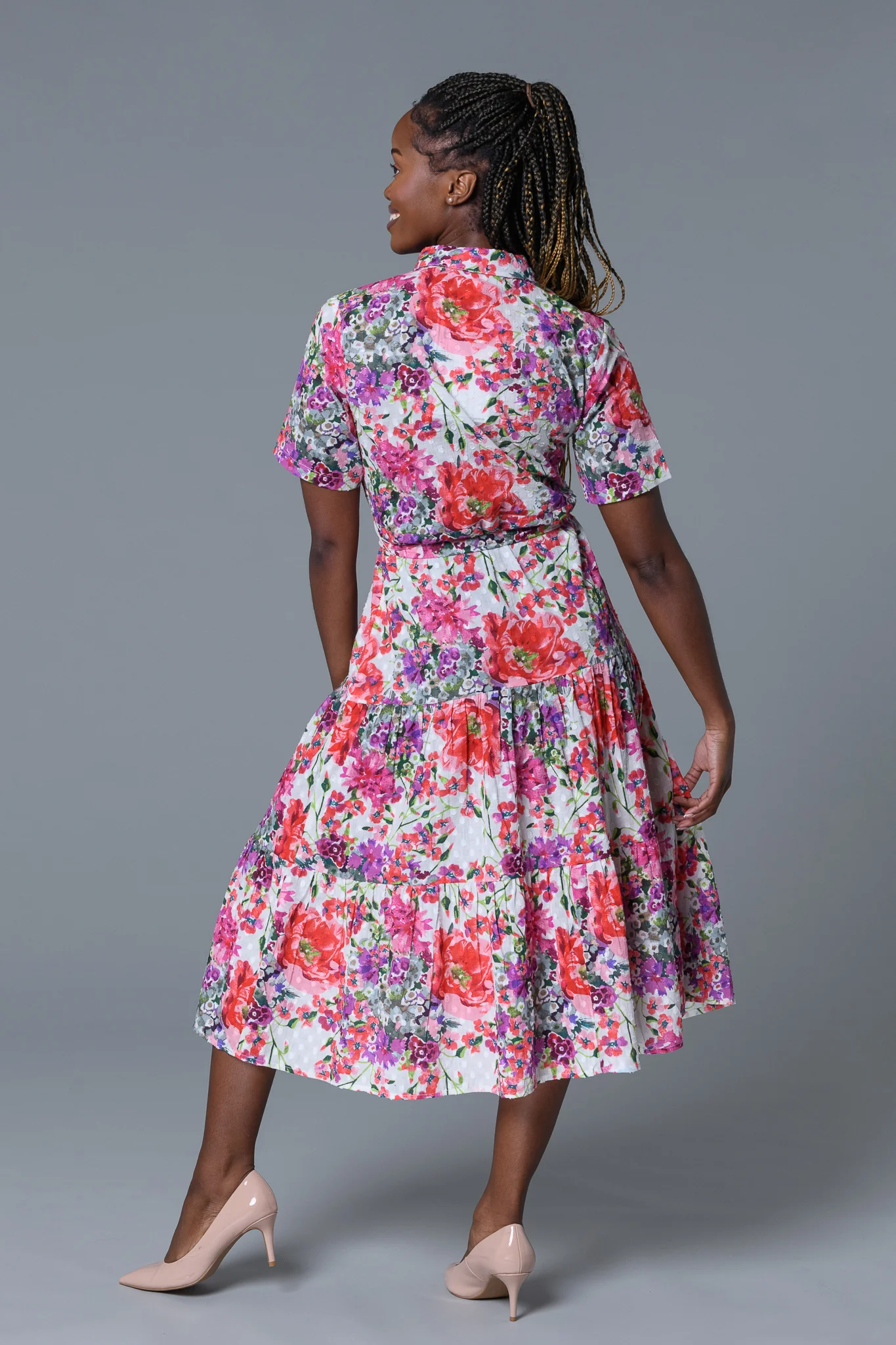 Garden Breeze Belted Dress RED - Image 3