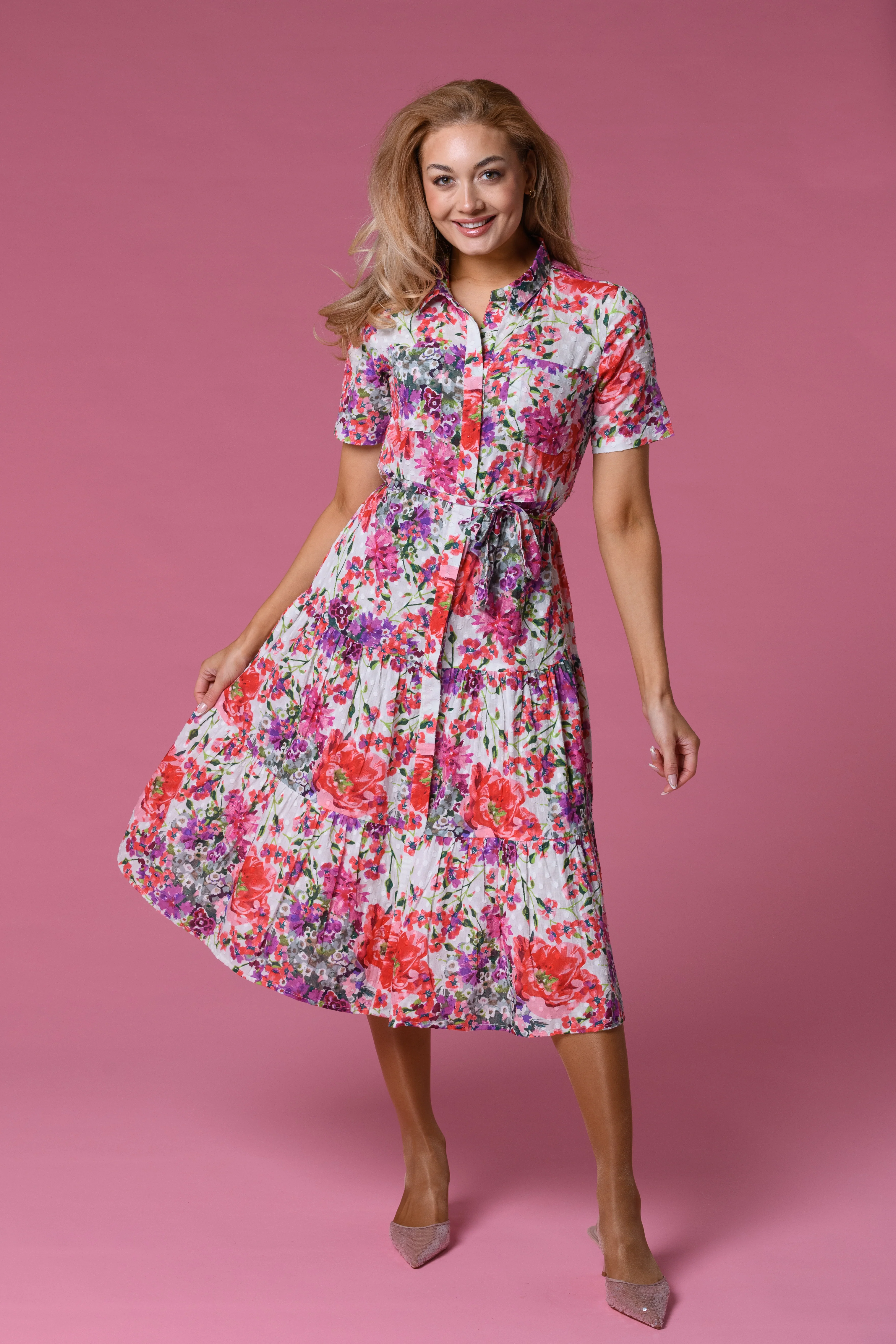Garden Breeze Belted Dress RED - Image 4