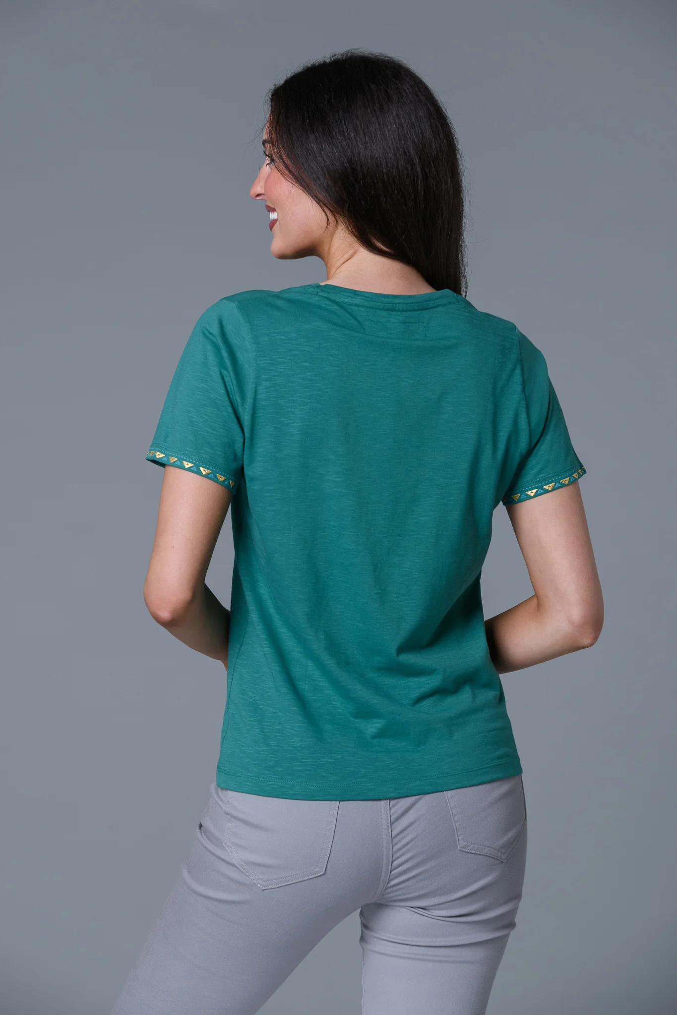 Gold Aztec Trim Tee GREEN - Image 2