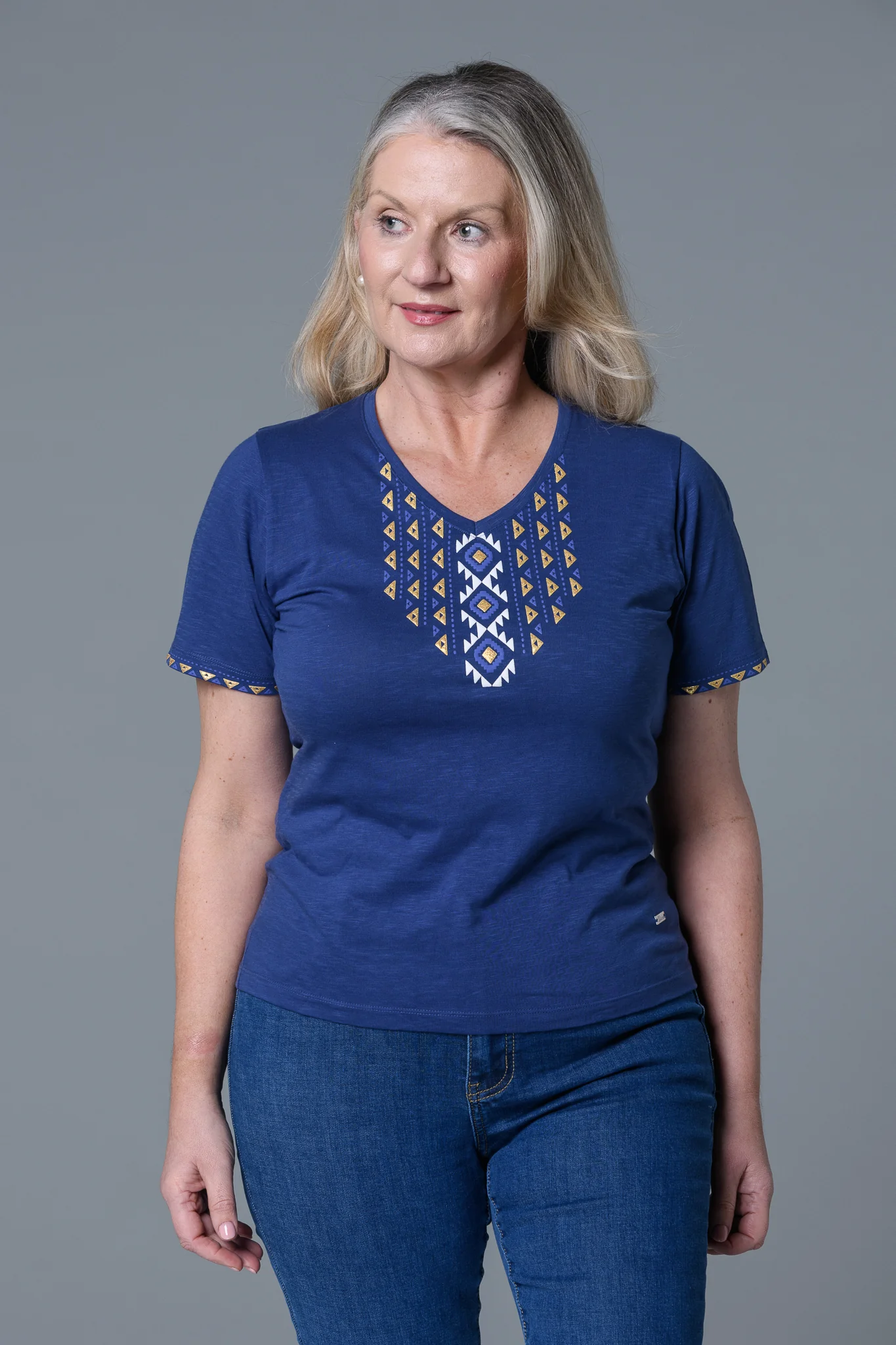 Gold Aztec Trim Tee NAVY