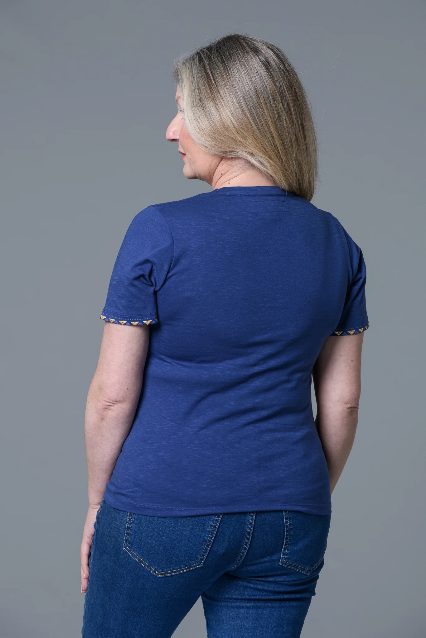 Gold Aztec Trim Tee NAVY - Image 2