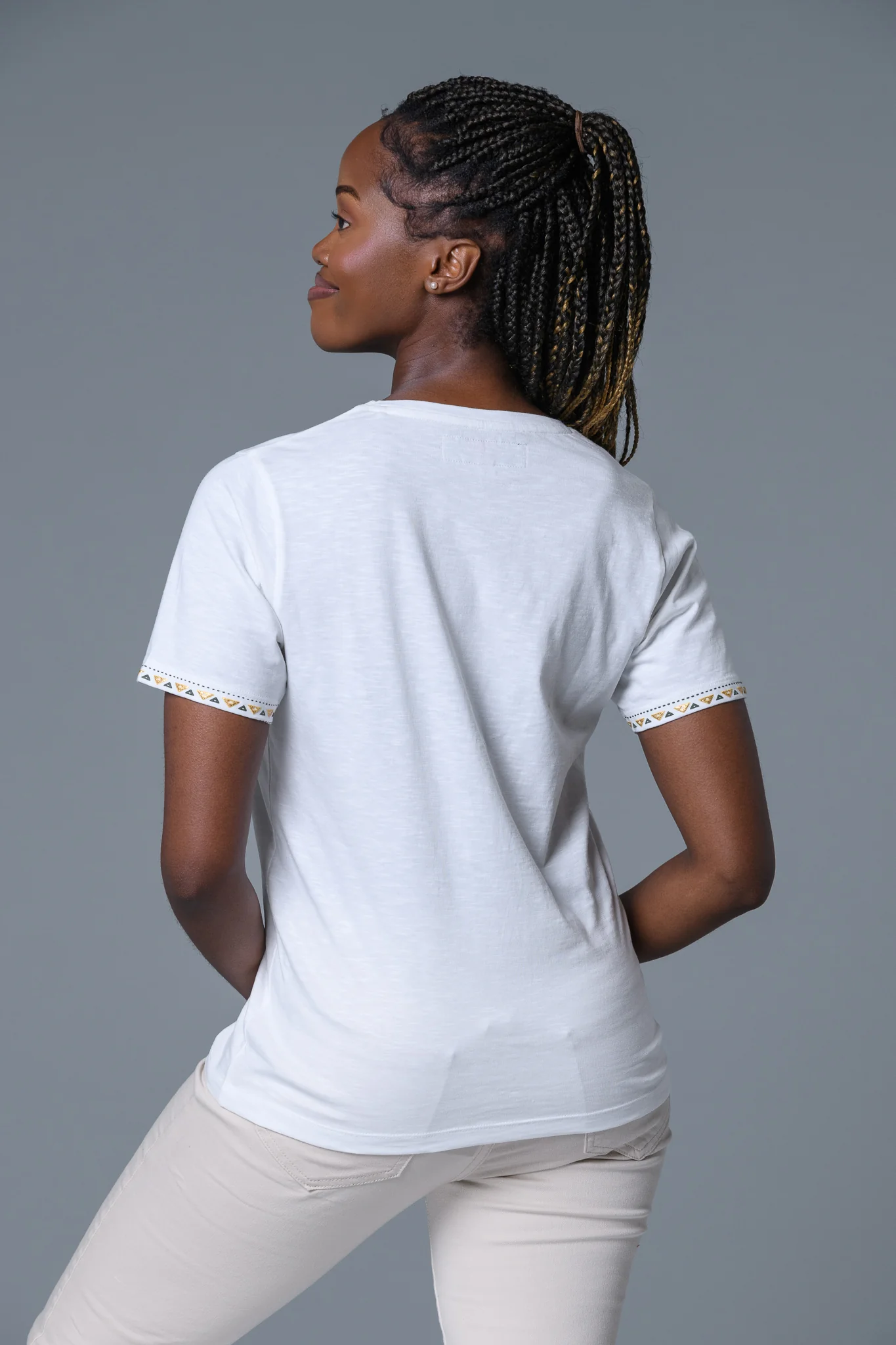 Gold Aztec Trim Tee WHITE - Image 2