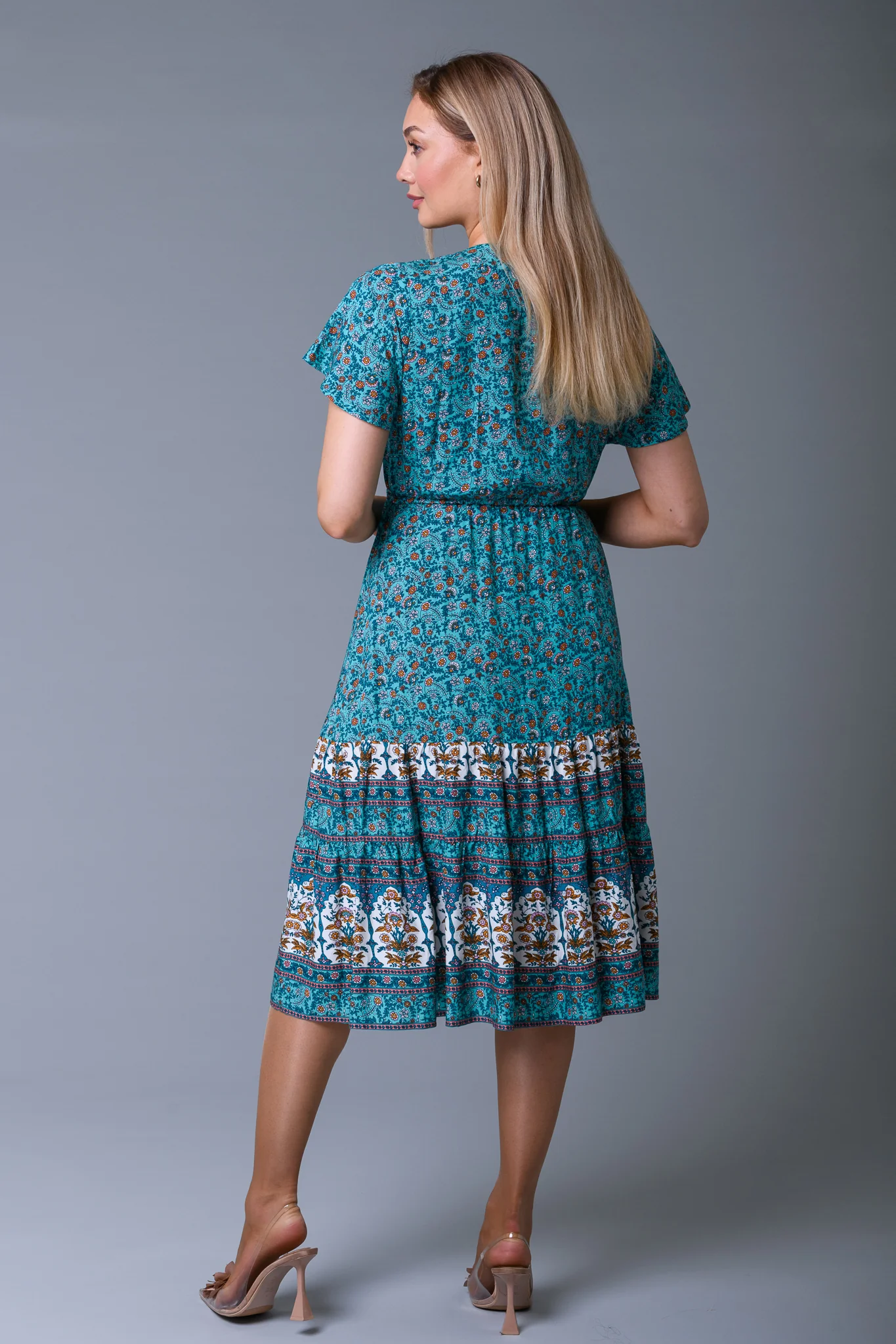 Green Waist Tie Midi Dress D160398 GREEN - Image 2