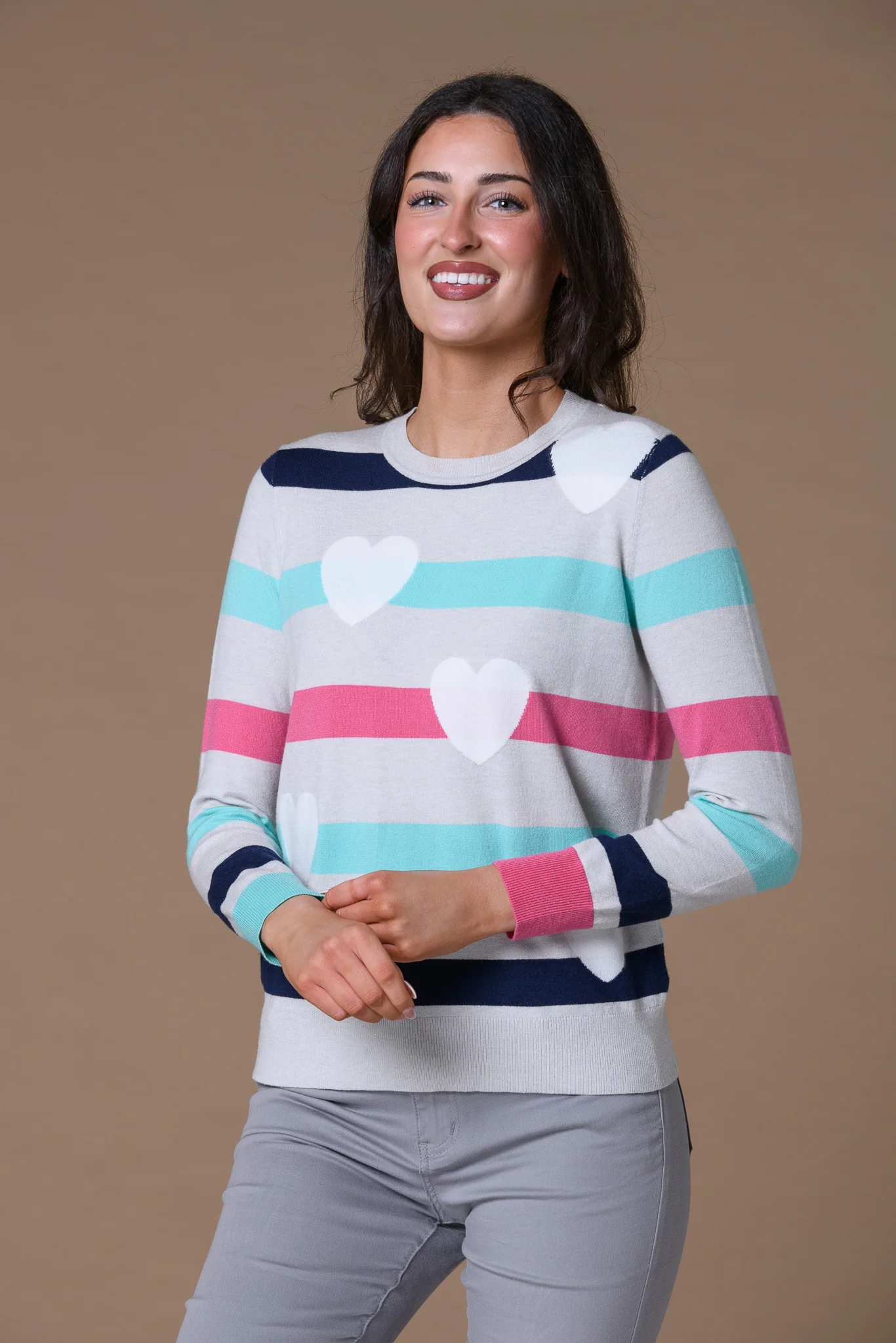 Heart + Stripe Sweater GREY - Image 2