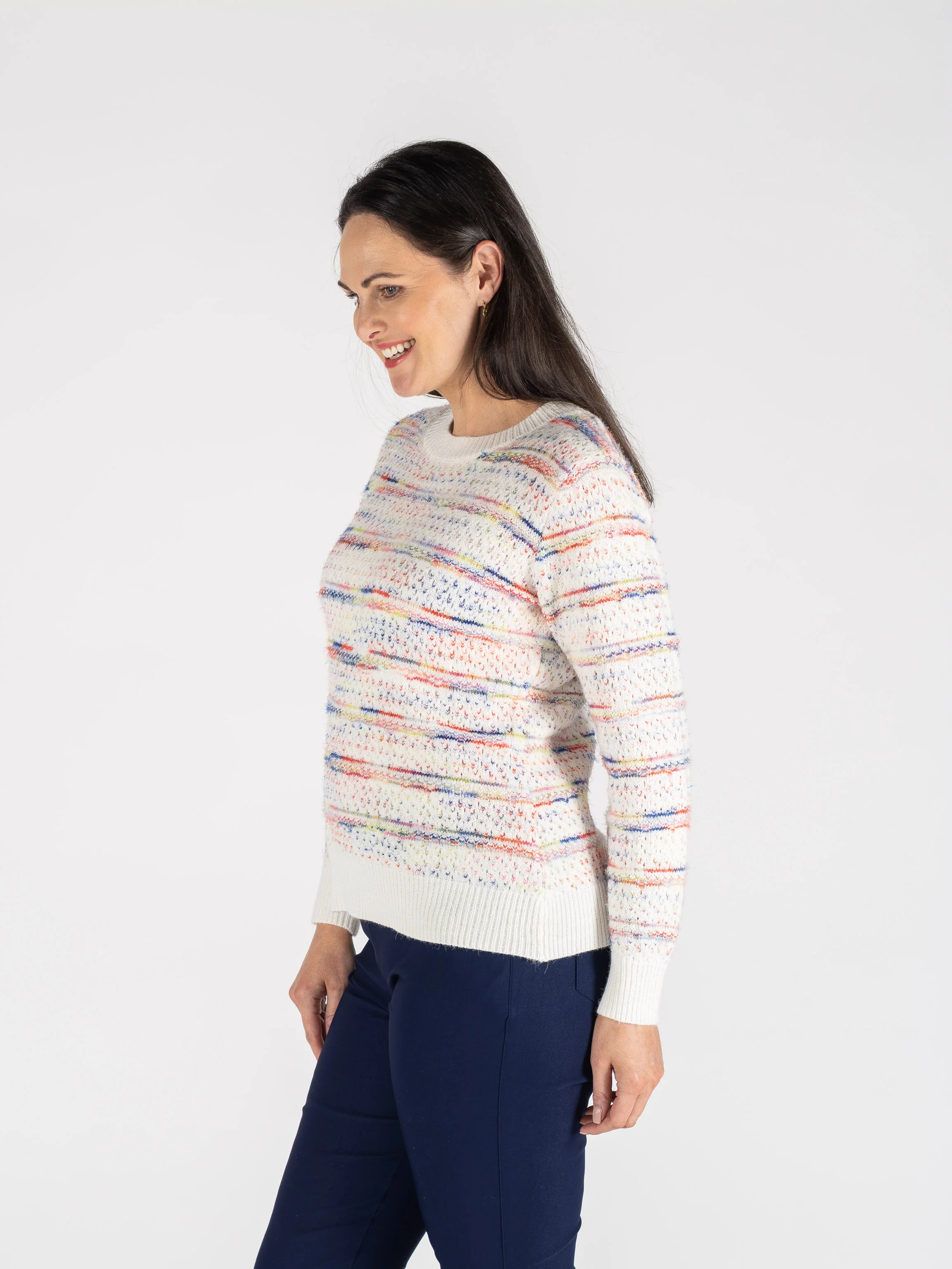JU29947  Multi Print Stripe Jumper Round Neck Multicolor - Image 3