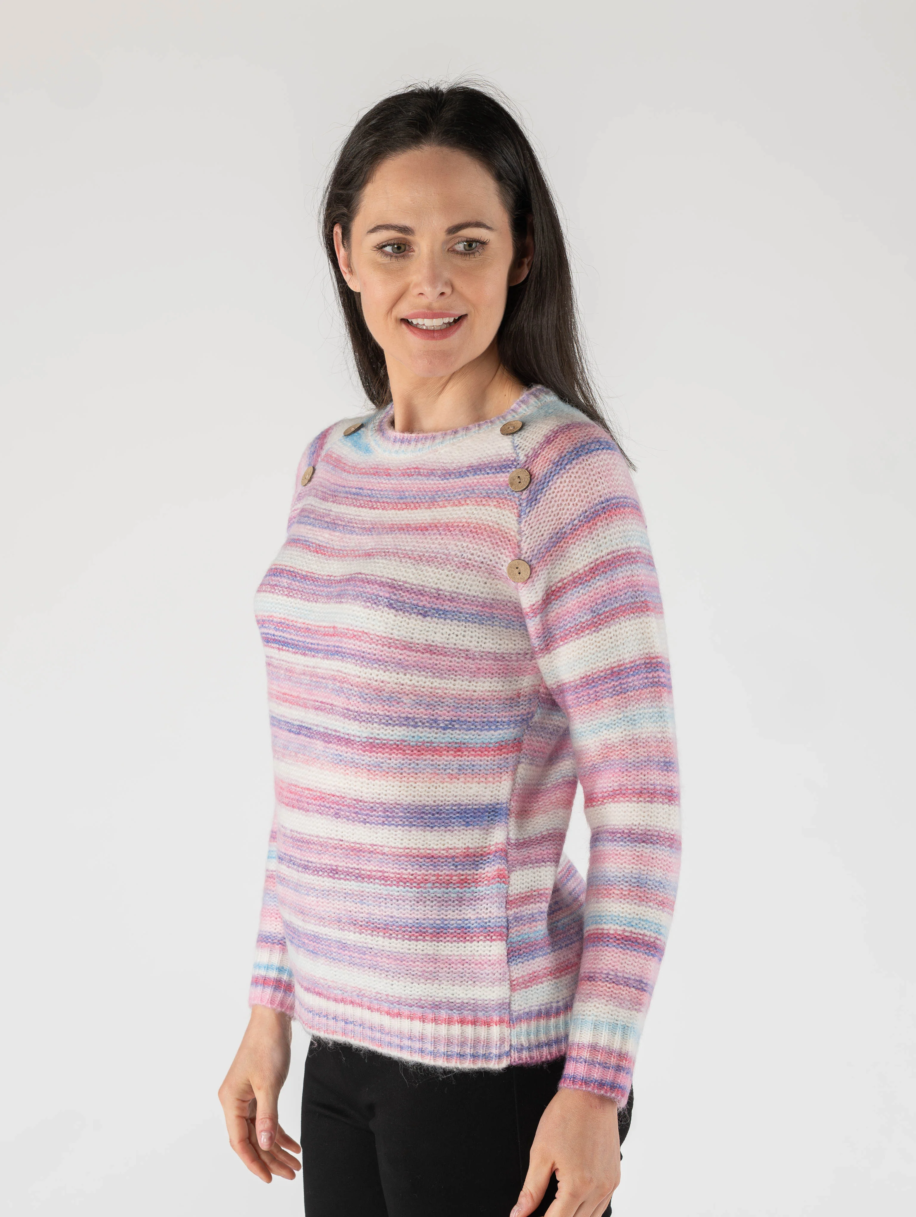 Pink Multi Stripe Jumper With Round Neck JU29948 PINK MULTI - Image 2