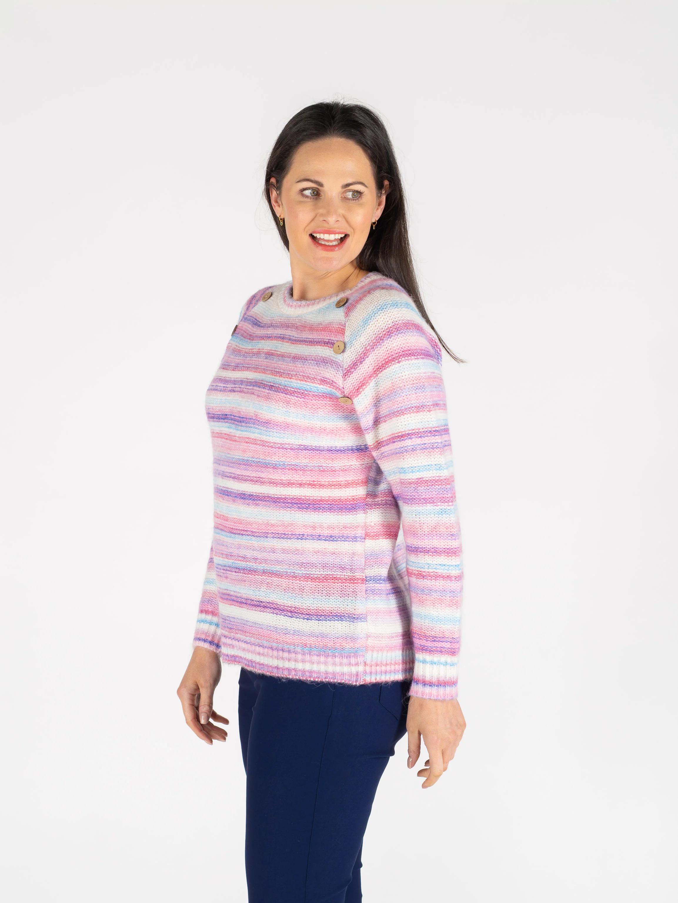 Pink Multi Stripe Jumper With Round Neck JU29948 PINK MULTI - Image 4