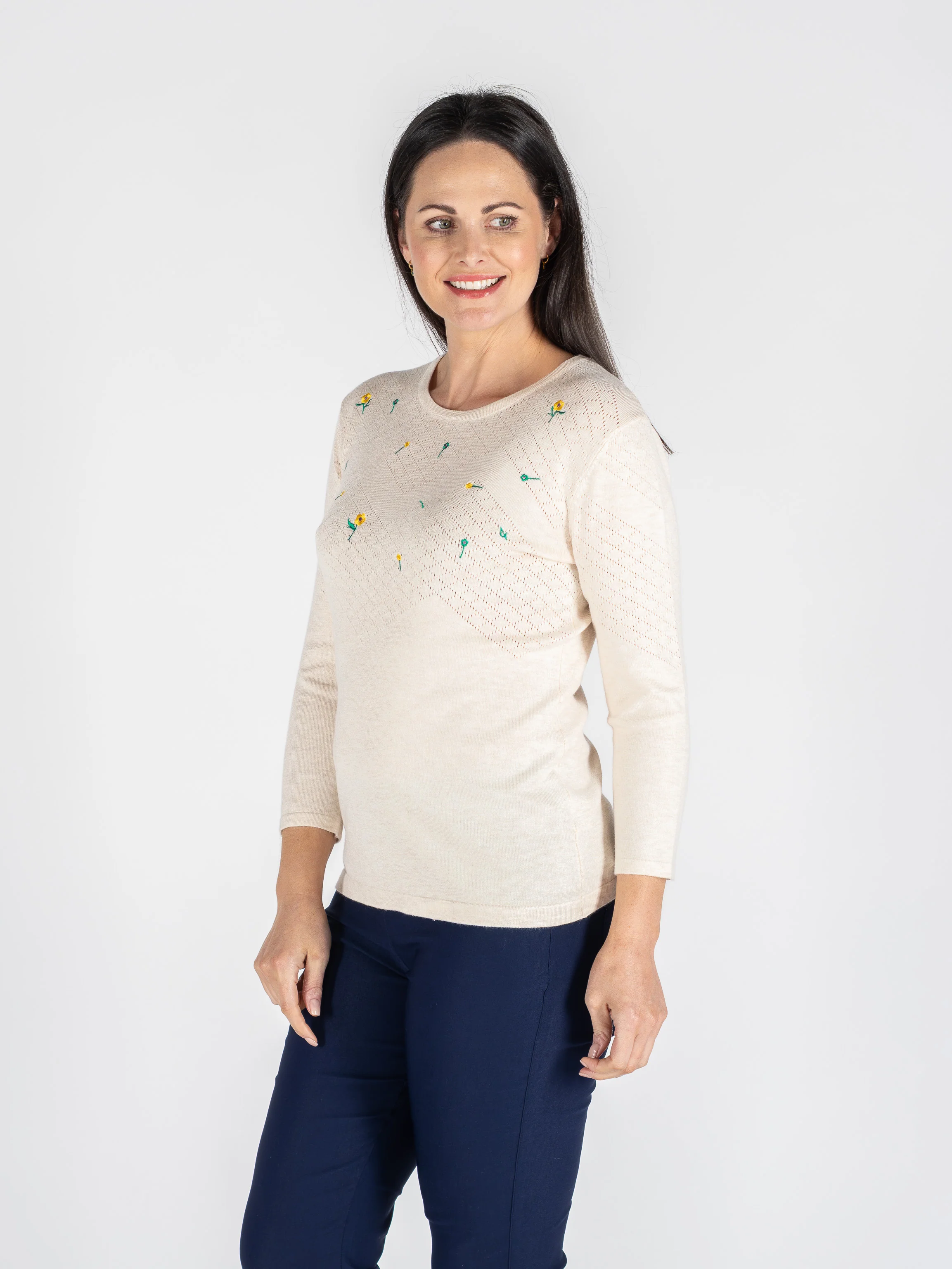 JU30500 EMBROIDERED FLOWER JUMPER TEXTURED PATTE BEIGE - Image 2