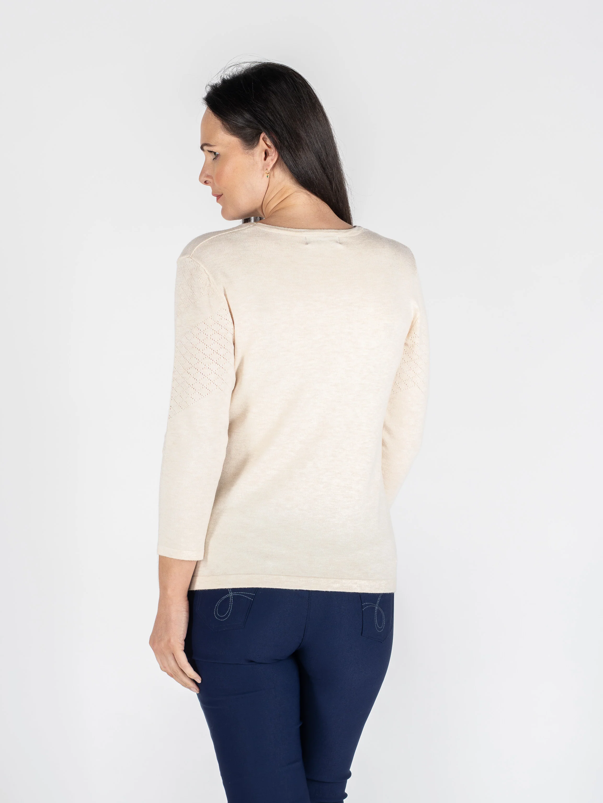JU30500 EMBROIDERED FLOWER JUMPER TEXTURED PATTE BEIGE - Image 3