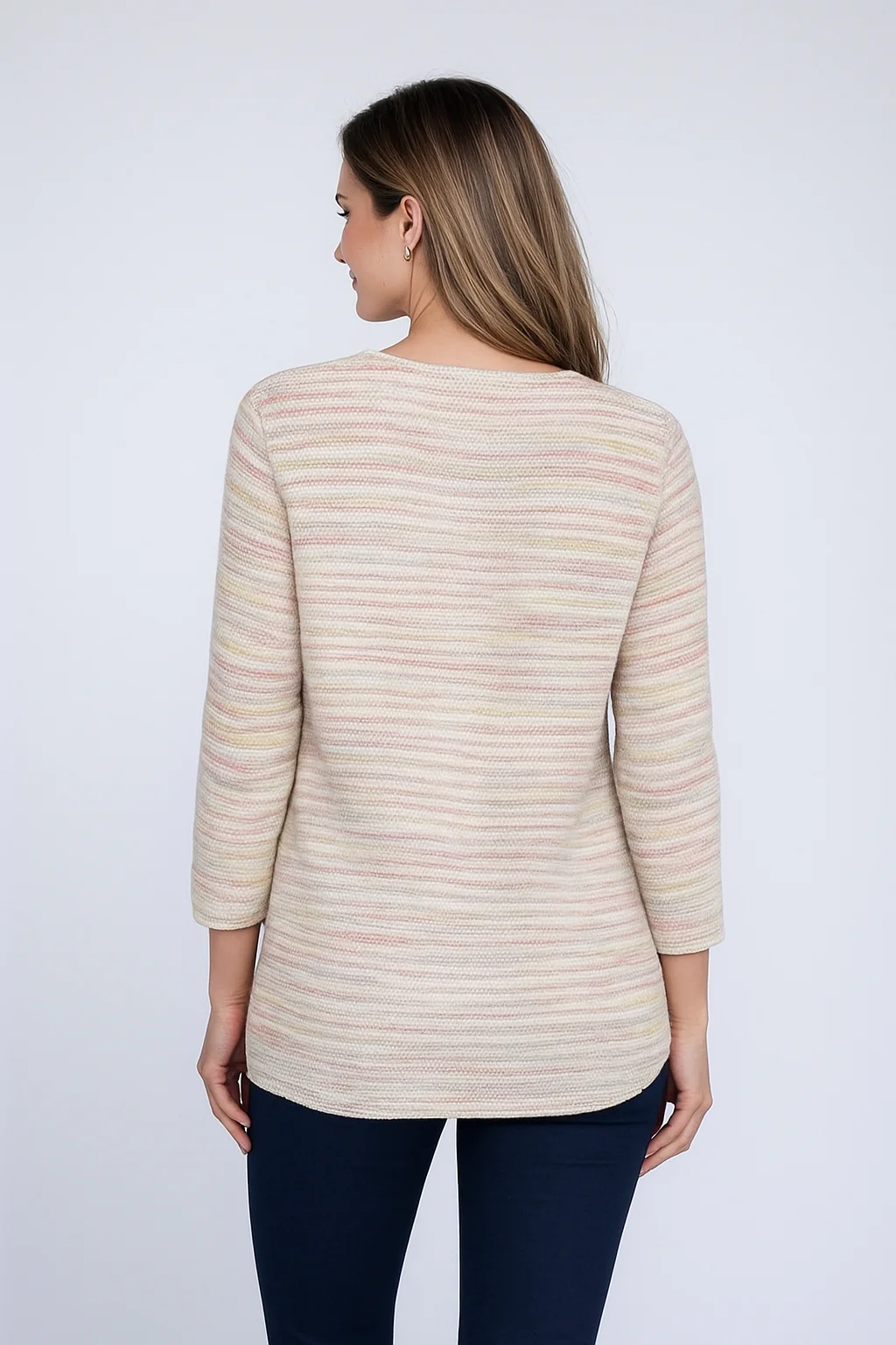 Multi Fleck Jumper Round Neck 3/4 Sleeve JU30655 White Multi - Image 2