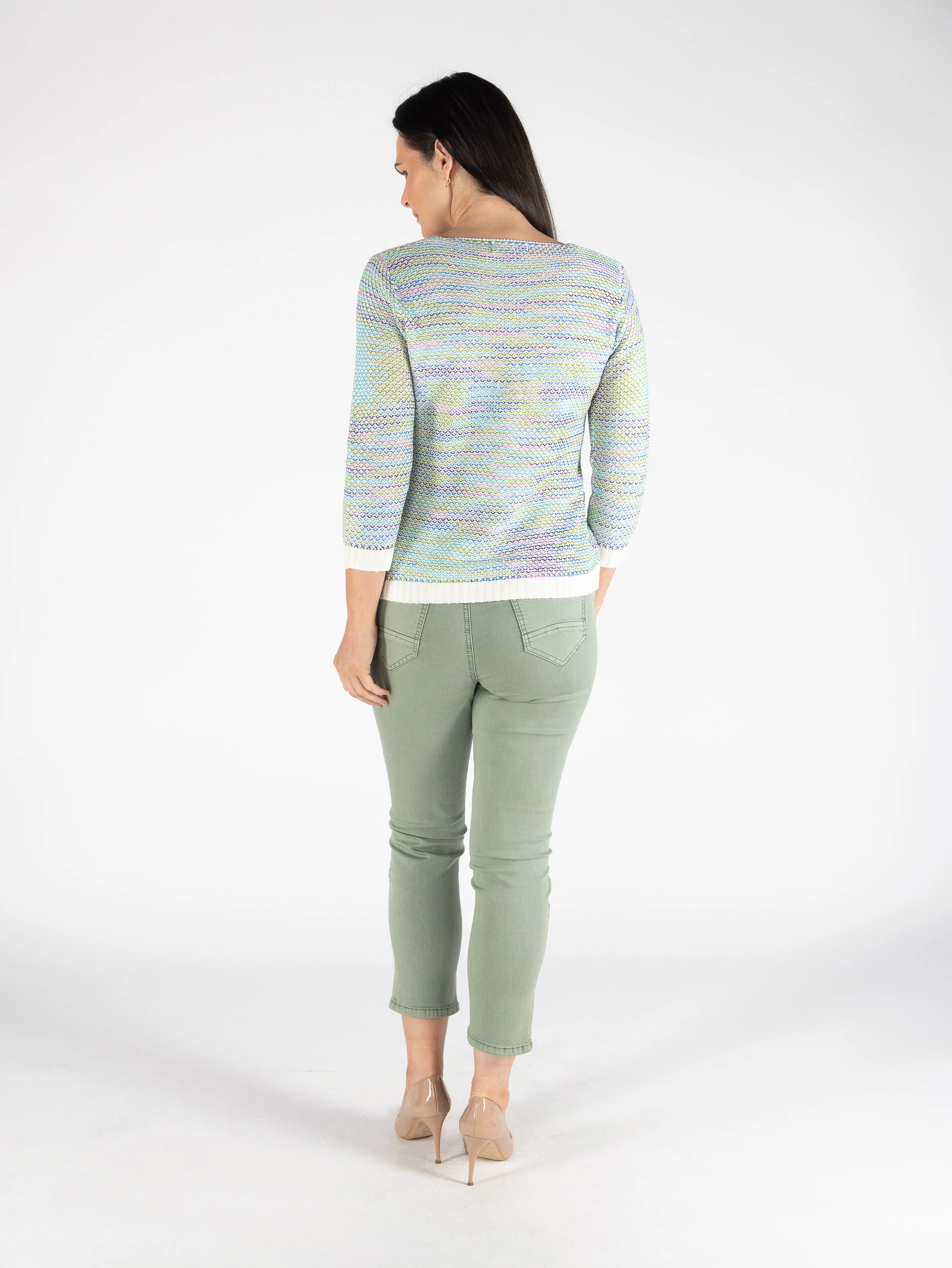 JU30697 Green Multi Knit Jumper Contrast Cuff 3/ GREEN MULTI - Image 2