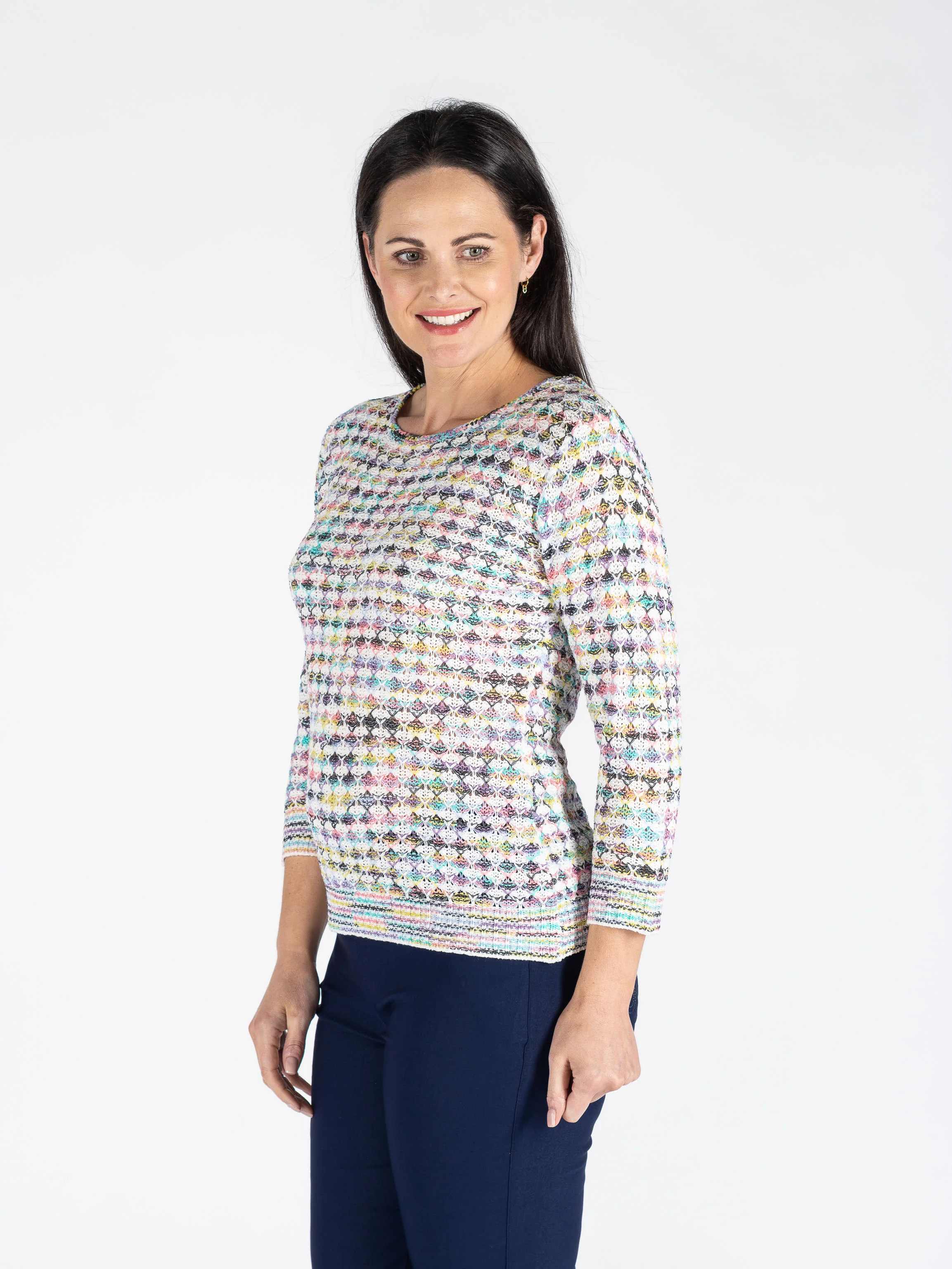 Multi Color Tape Yarn Jumper 3/4 JU30699 Sleeve Multi - Image 2