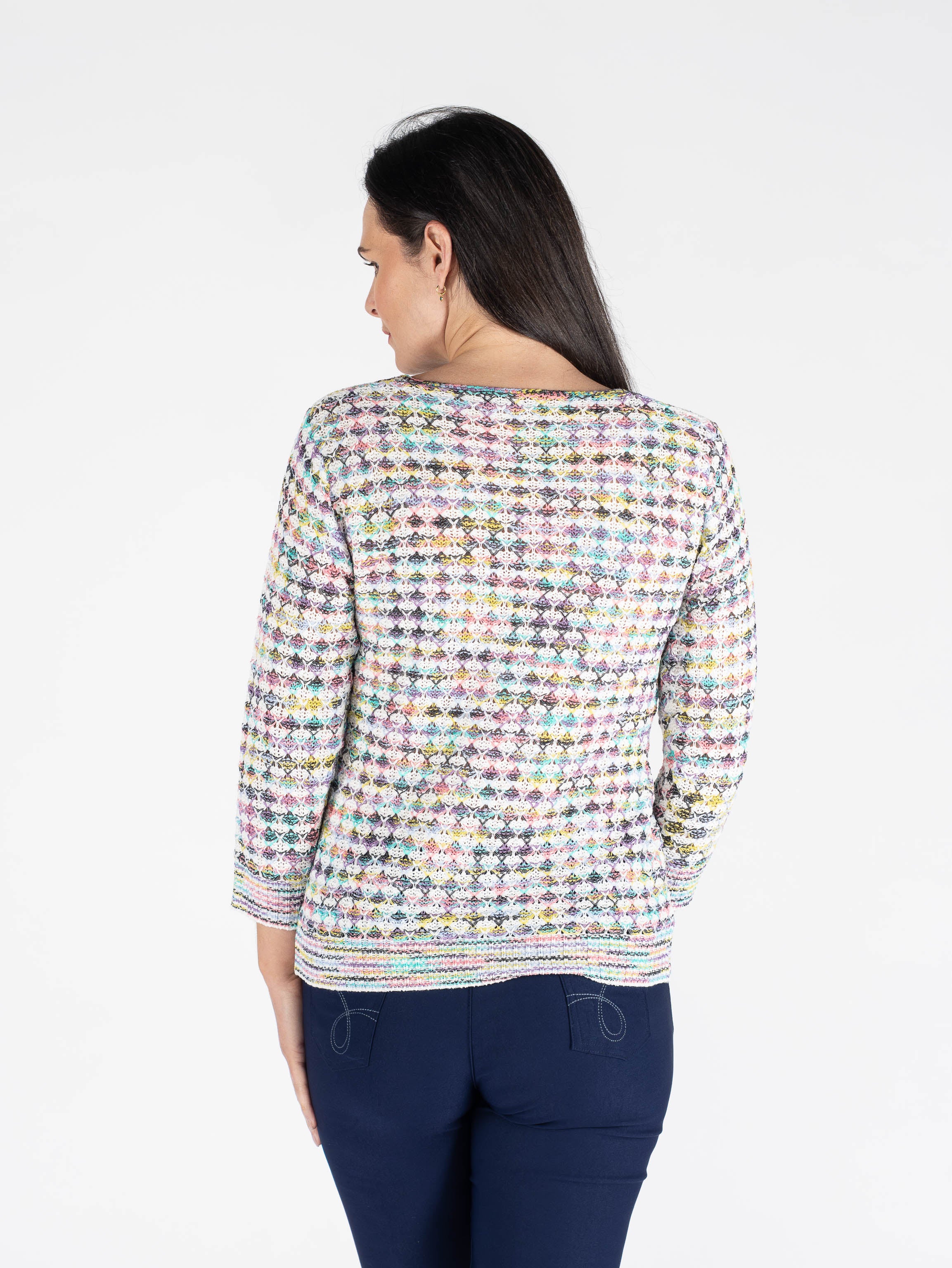 Multi Color Tape Yarn Jumper 3/4 JU30699 Sleeve Multi - Image 3