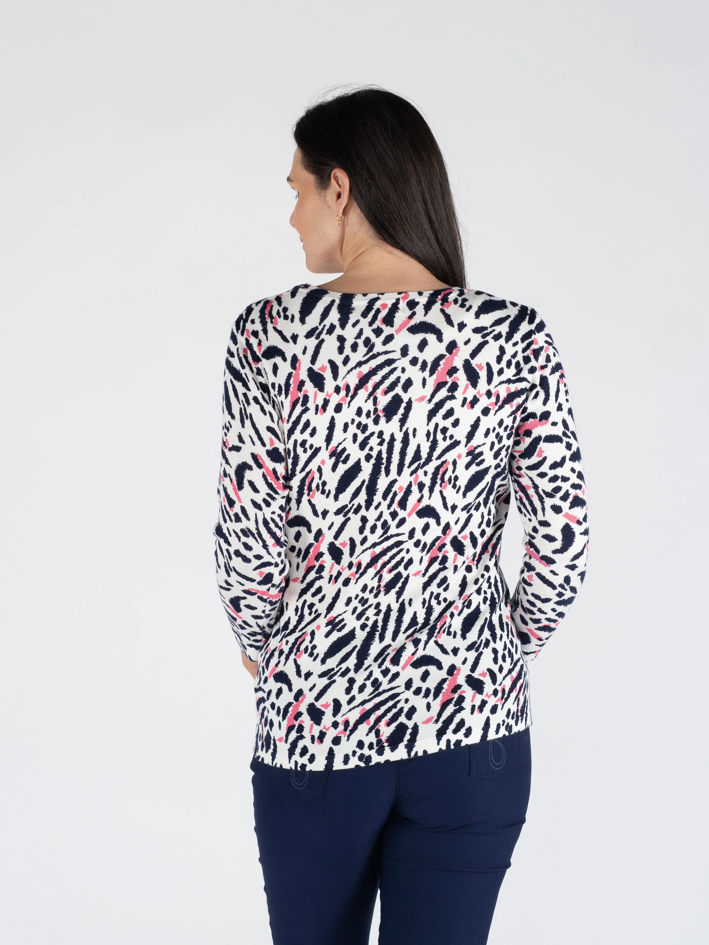 JU30814 ANIMAL PRINT JUMPER ROUND NECK 3/4 PINK NAVY - Image 3