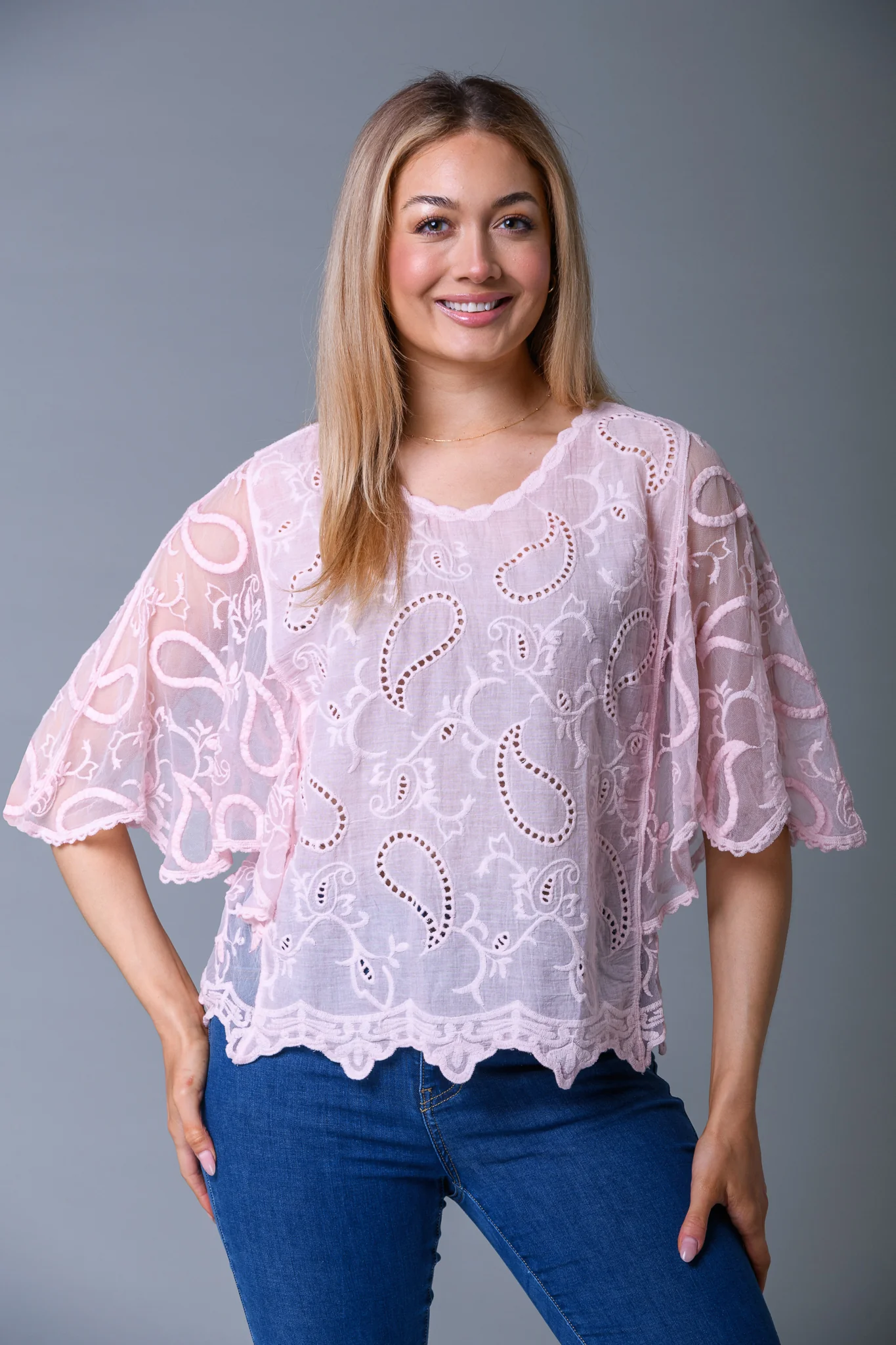 Lace Batwing Top PINK - Image 2