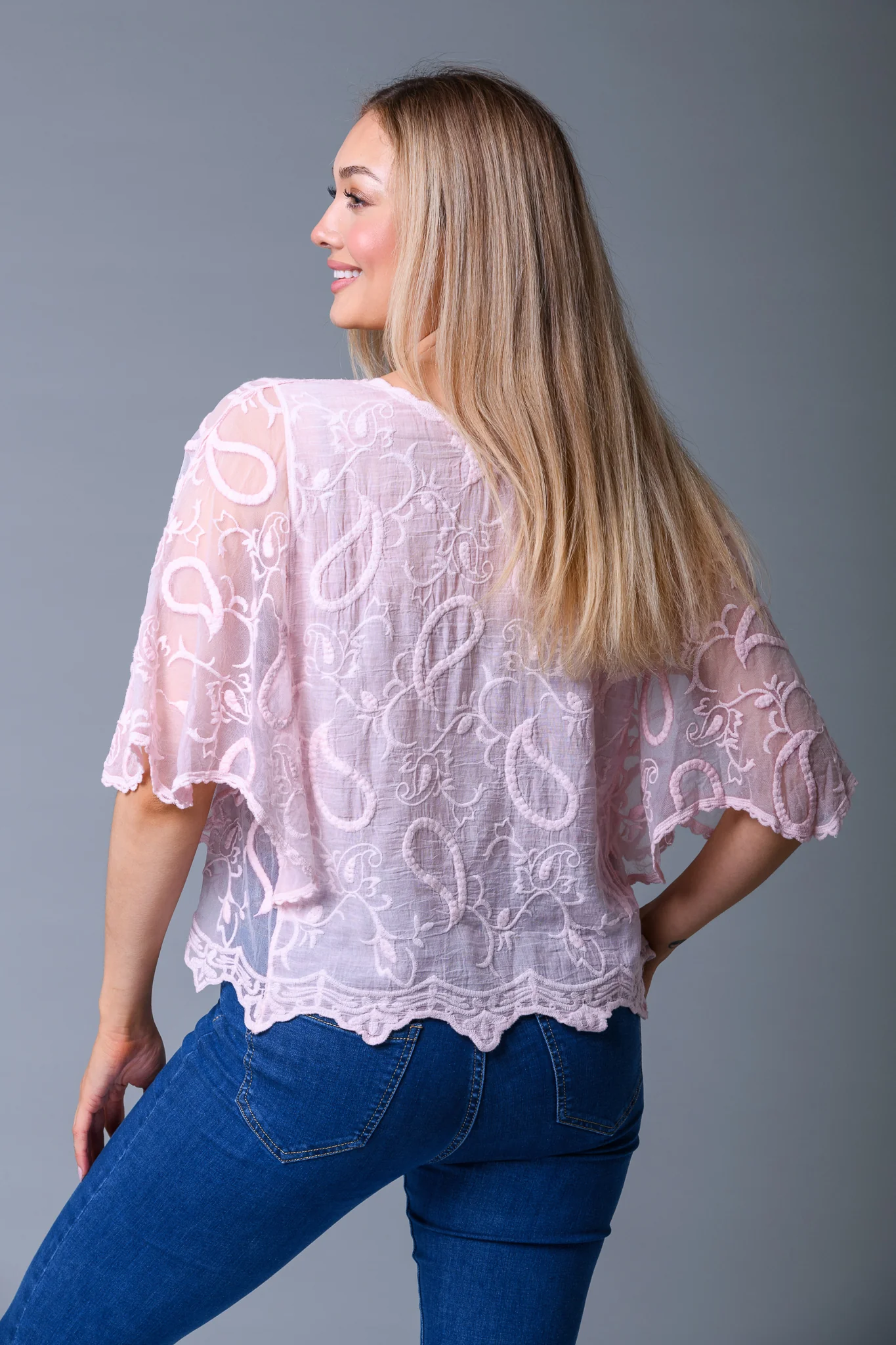 Lace Batwing Top PINK - Image 3