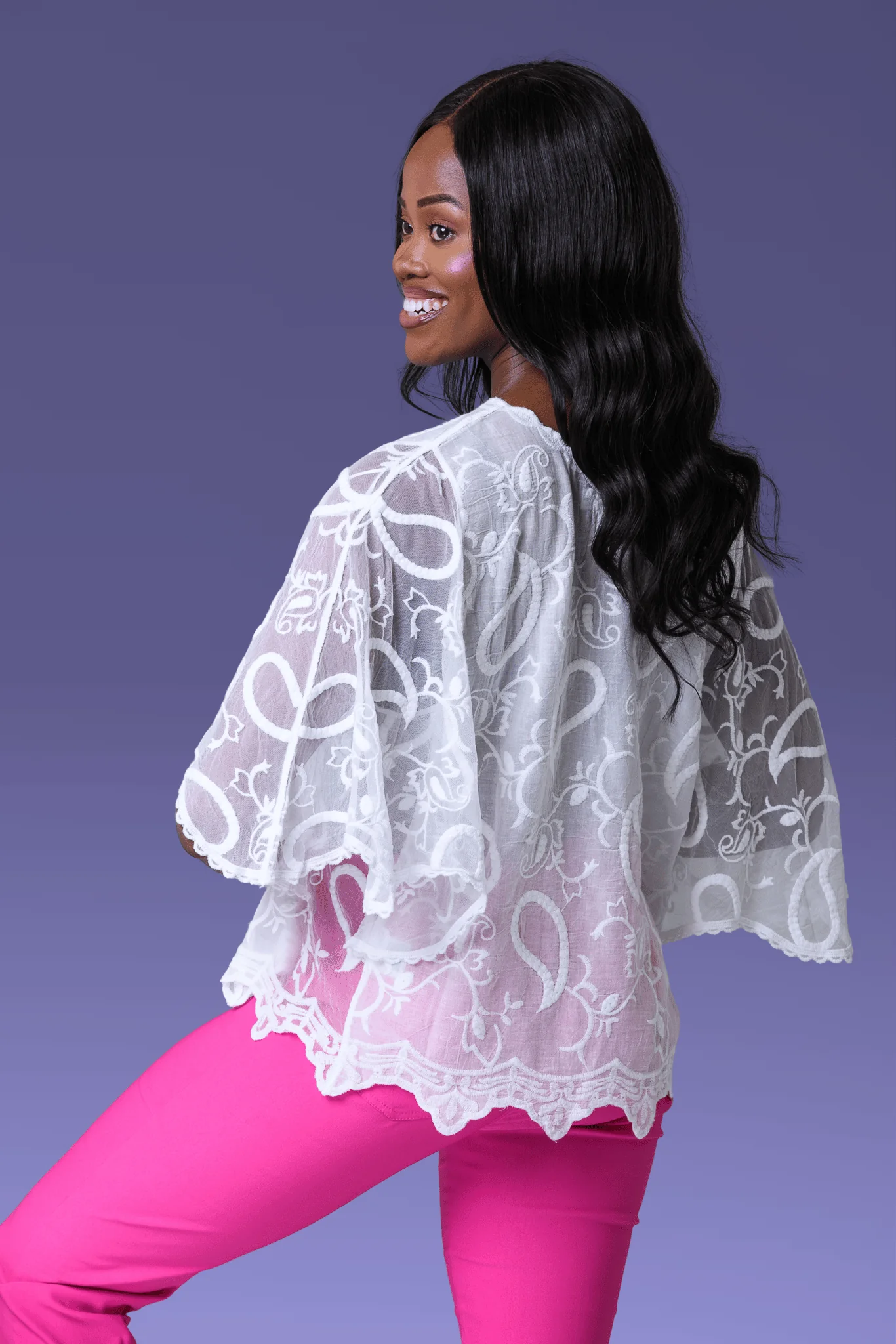 Lace Batwing Top WHITE - Image 2