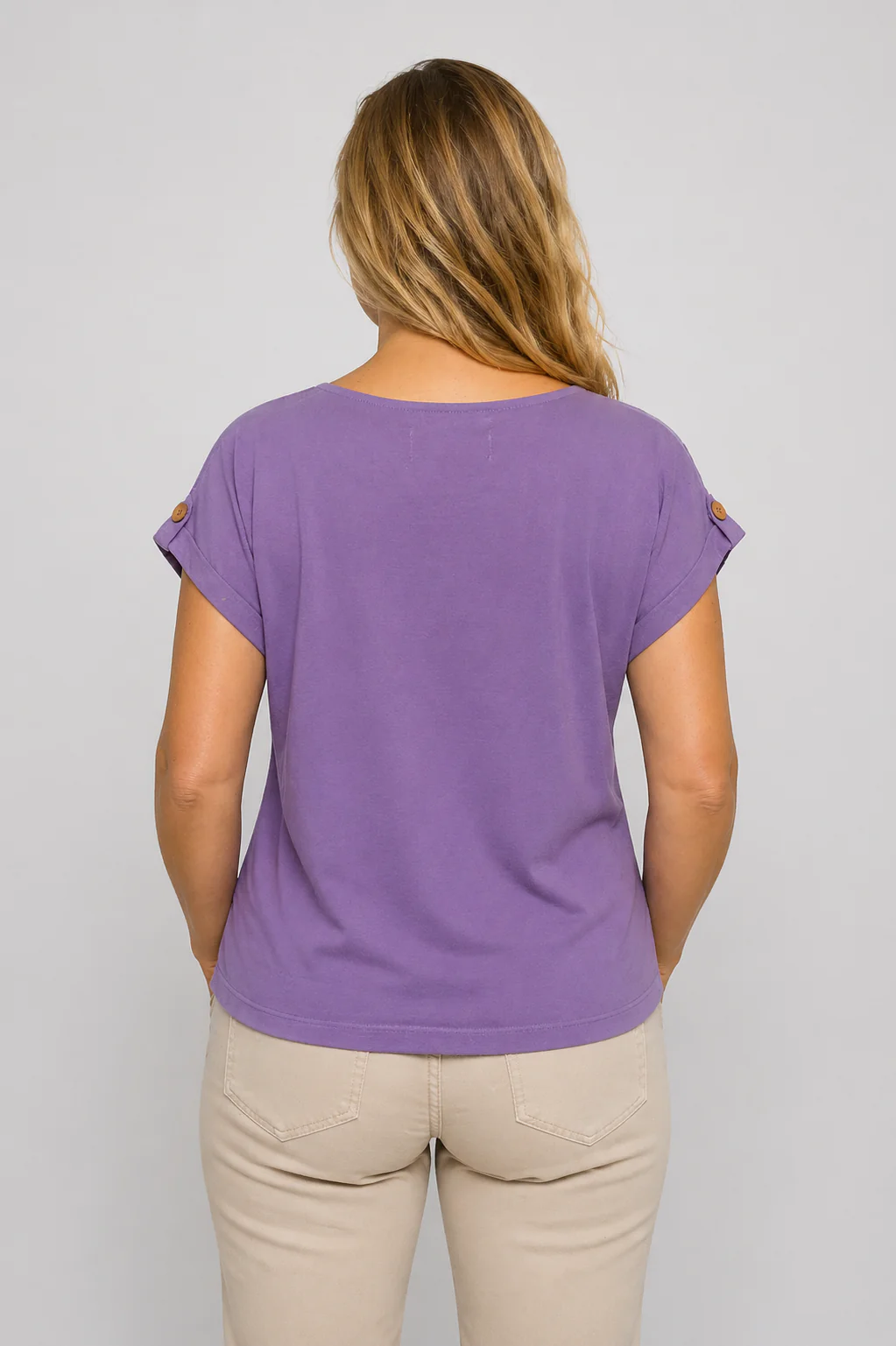 Lace Wooden Button Tee LILAC - Image 2