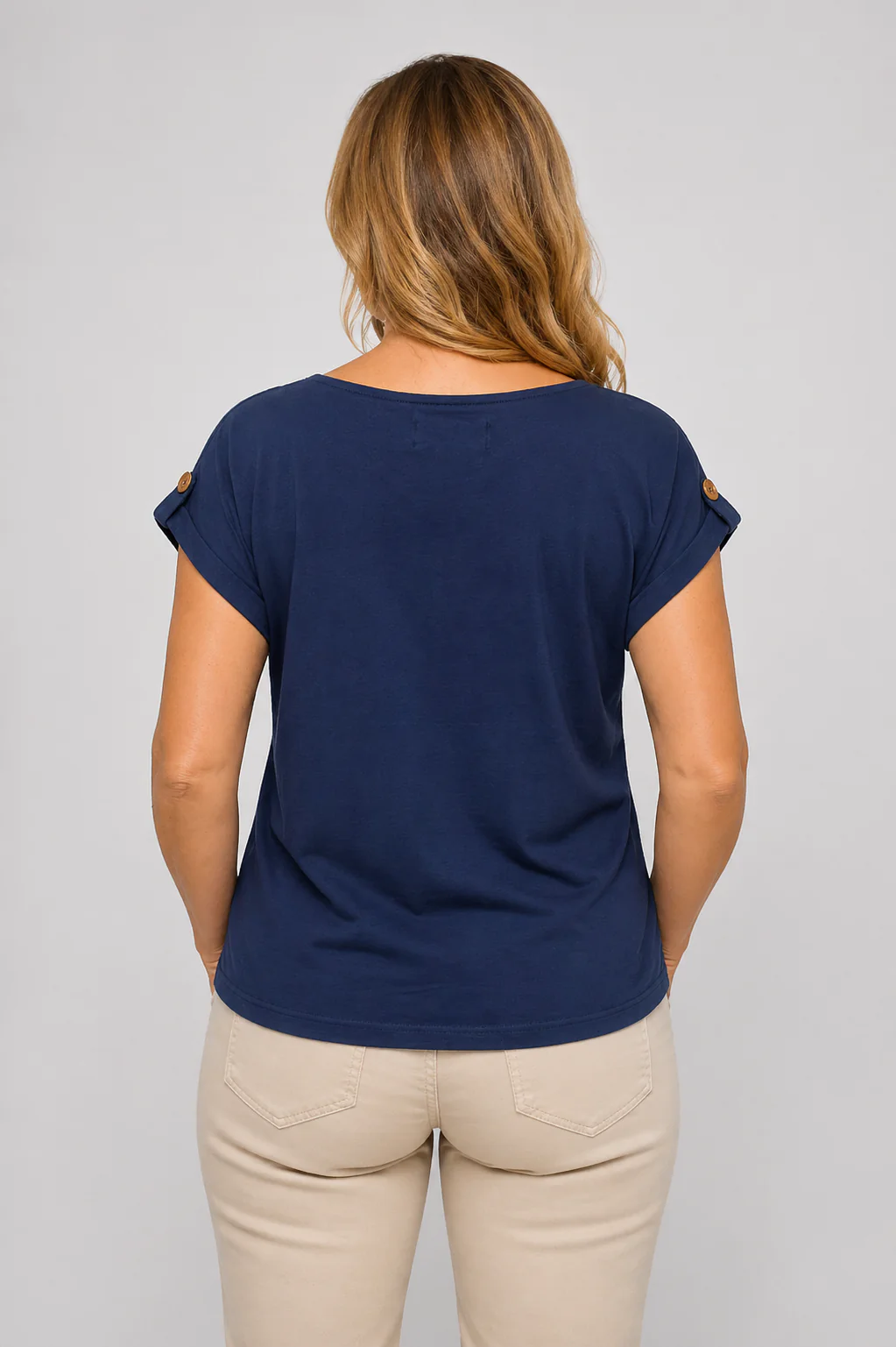Lace Wooden Button Tee NAVY - Image 2
