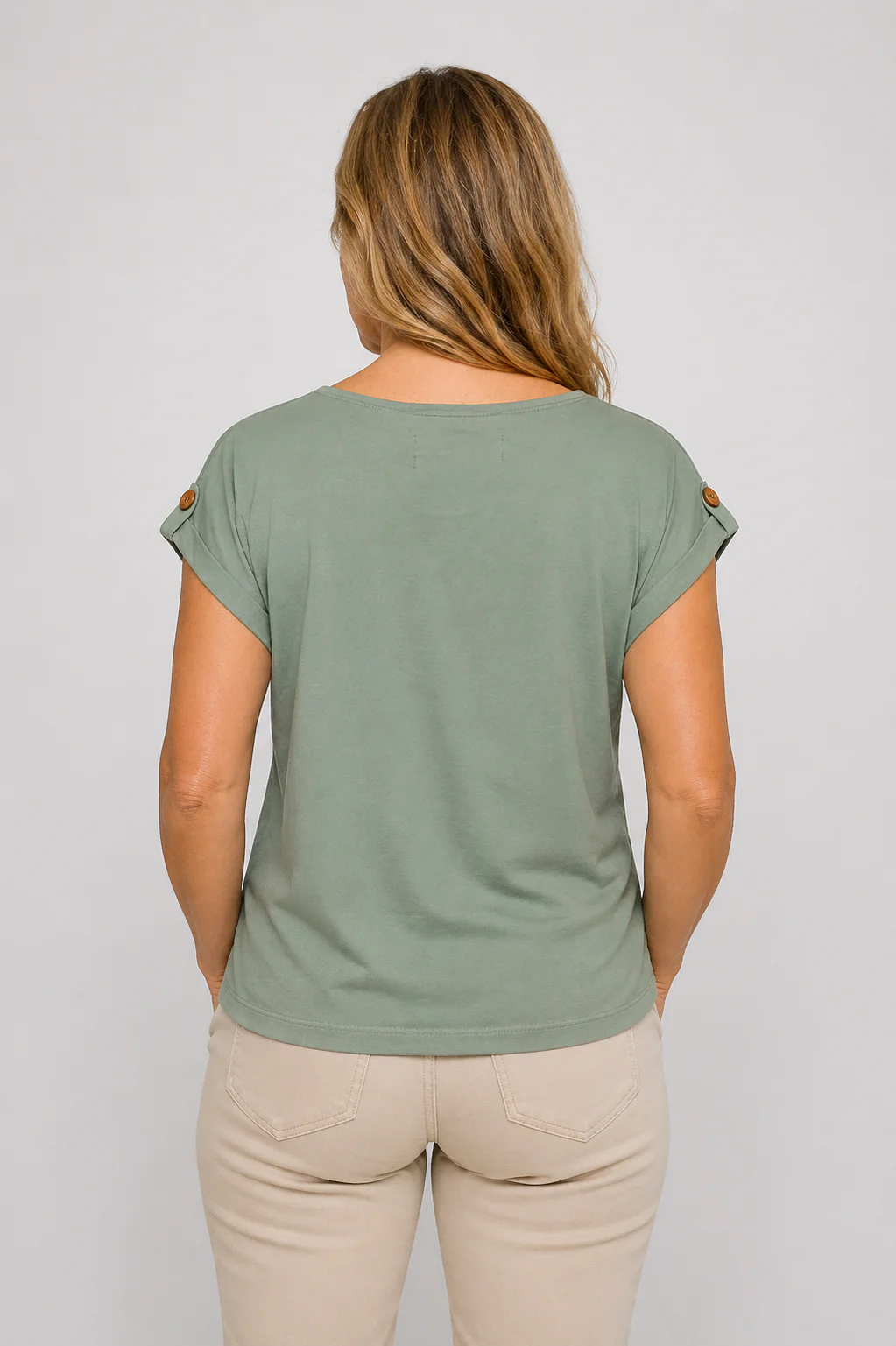 Lace Wooden Button Tee OLIVE - Image 2