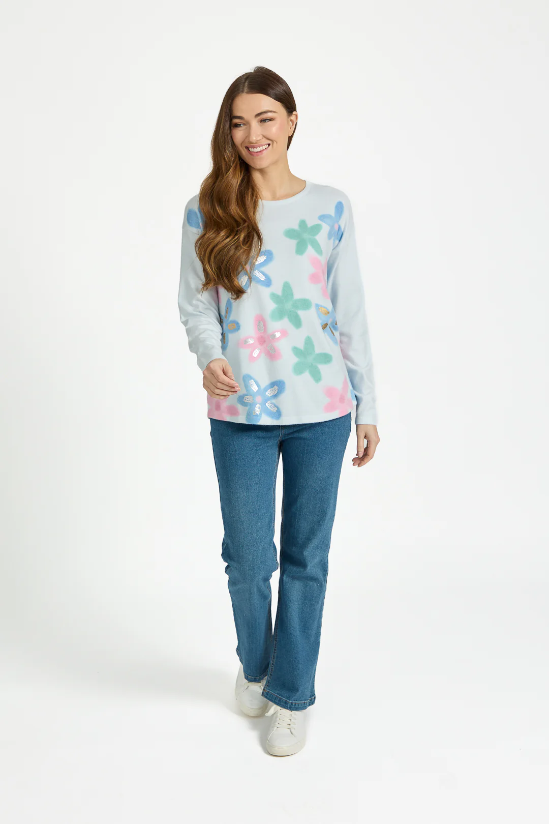 Large Floral Print Jumper – Blue - Image 2