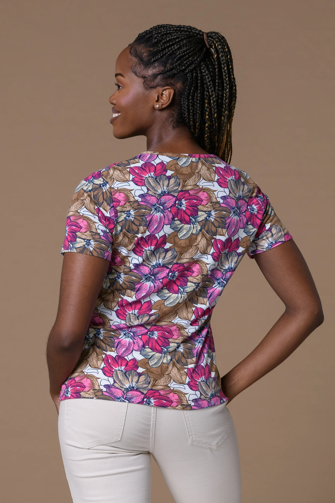 Large Flower V Neck PINK - Image 2