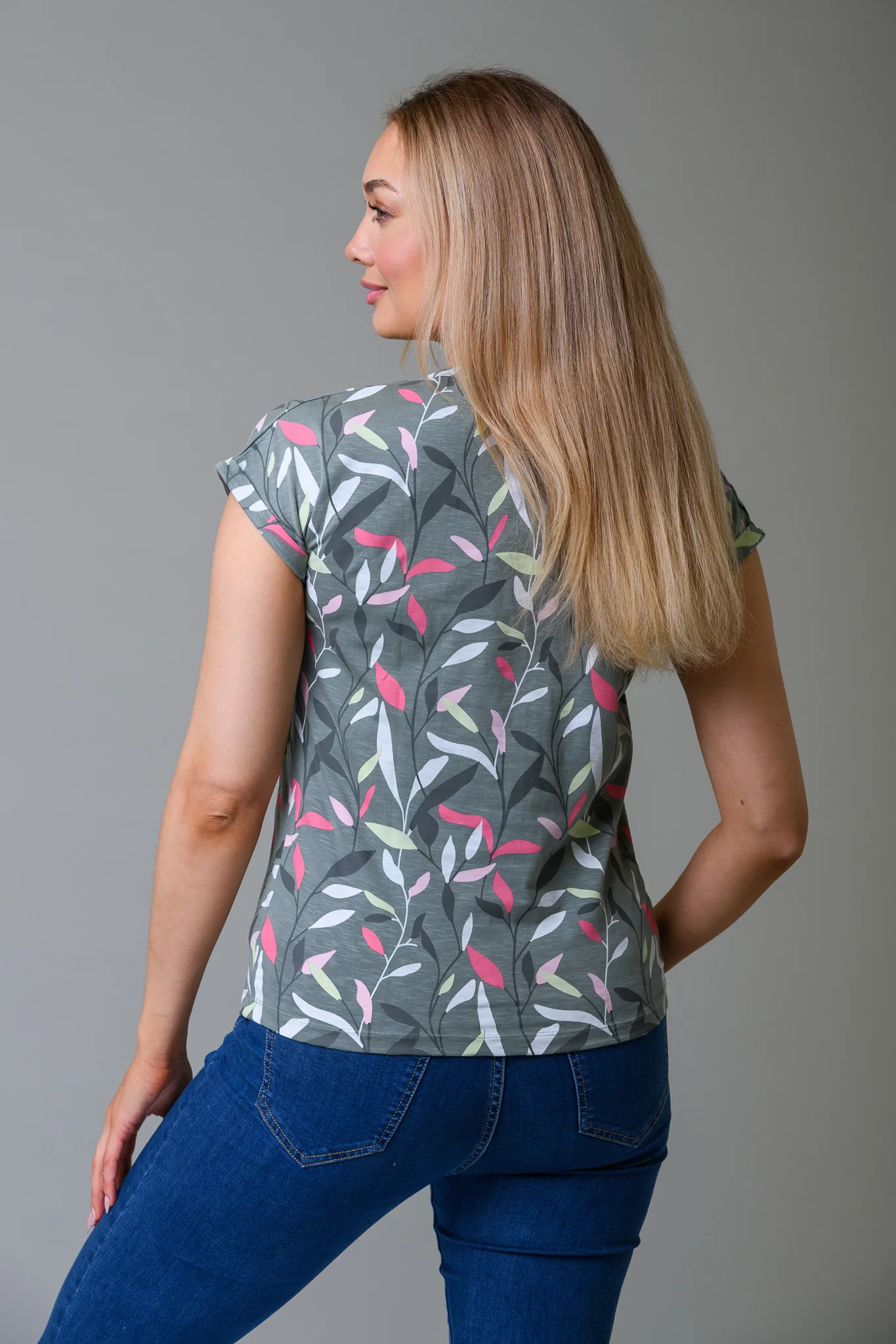 Leaf Slub Print Tee OLIVE - Image 2