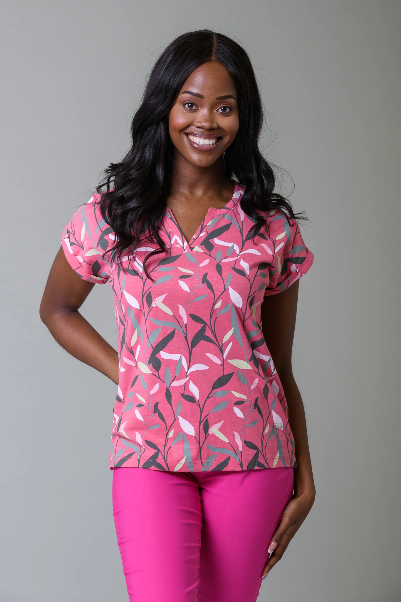 Leaf Slub Print Tee PINK - Image 2
