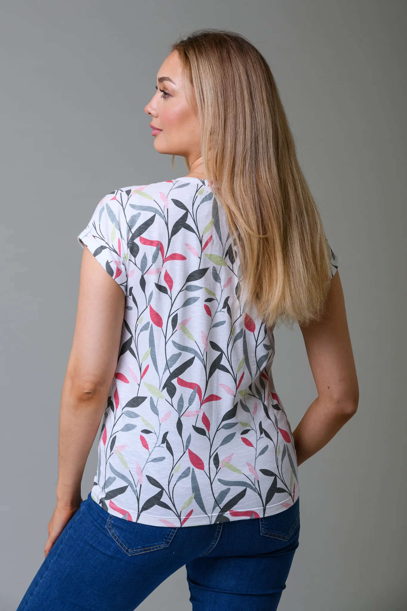 Leaf Slub Print Tee WHITE - Image 2