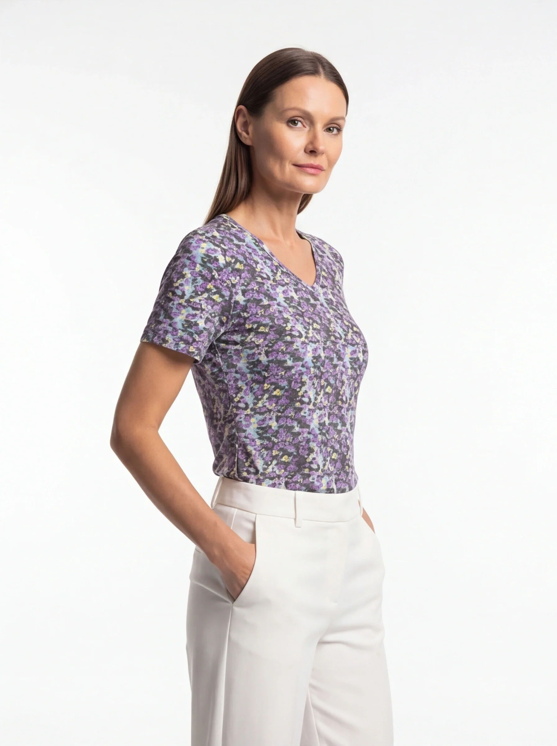 Lilac Flowers V Neck LILAC - Image 3