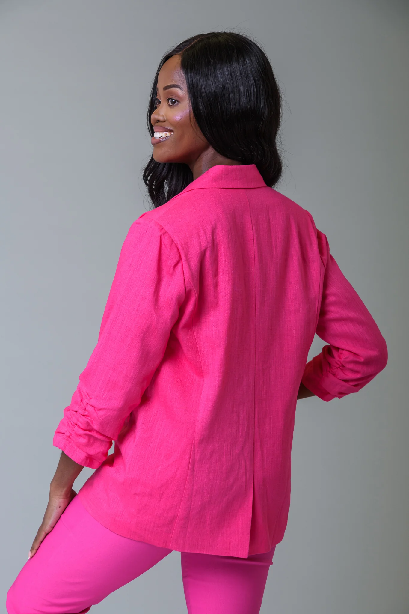 Linen Blend Blazer FUSCHIA - Image 2