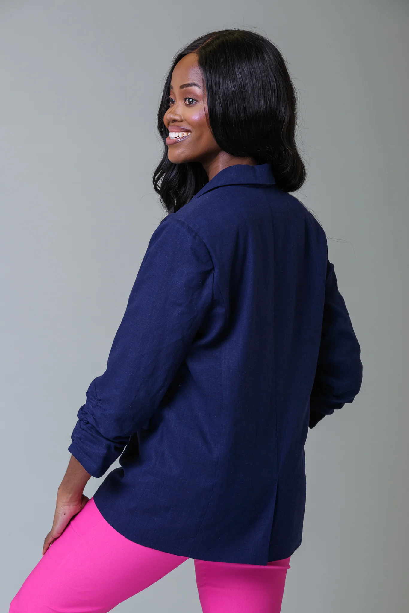 Linen Blend Blazer NAVY - Image 2