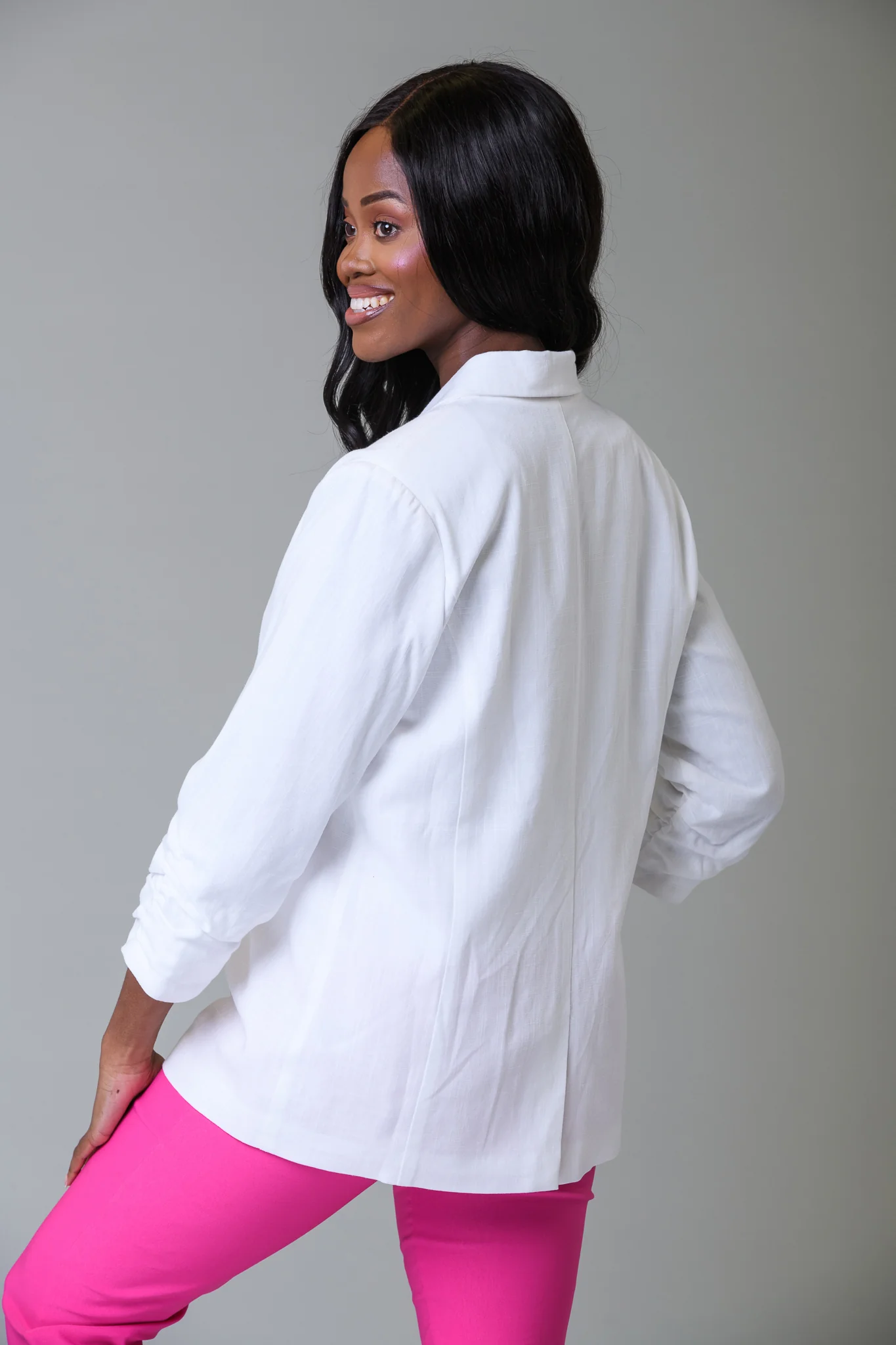 Linen Blend Blazer WHITE - Image 3