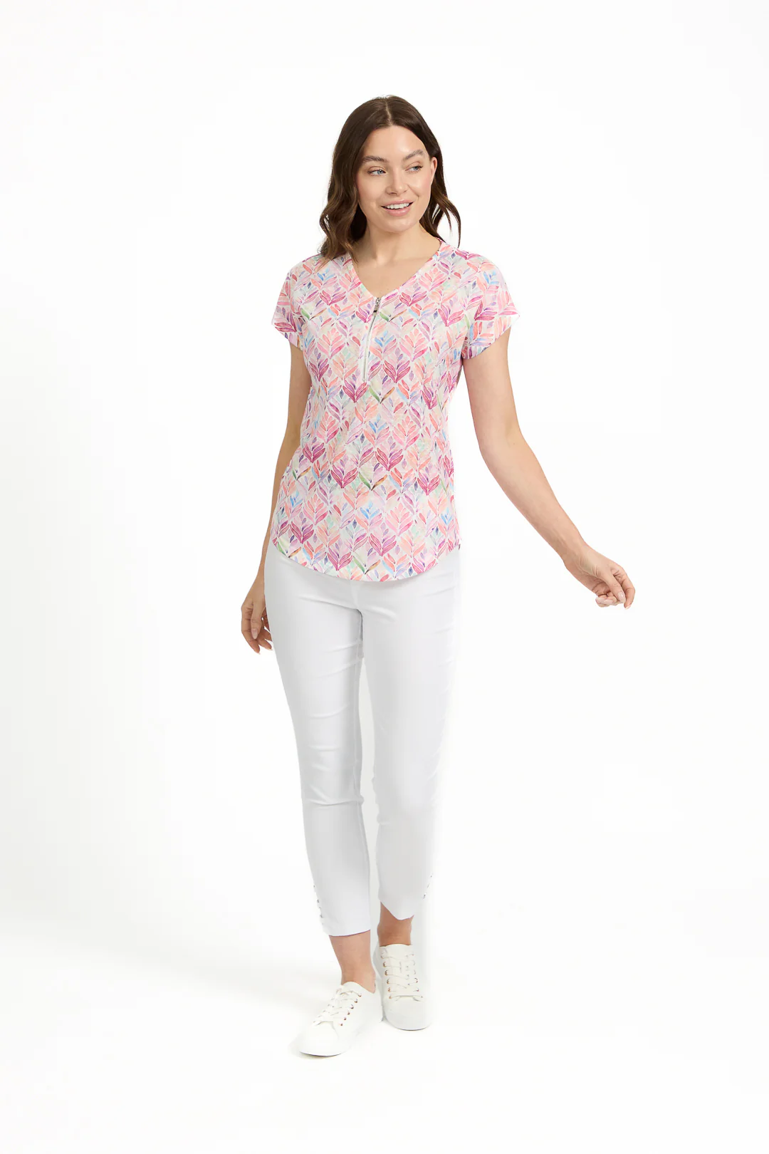 MULTI COLOUR PRINTED ZIP TEE PINK - Image 4