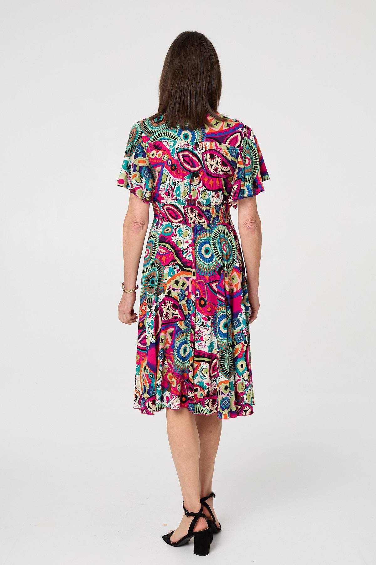 Multi Print Tie Dress  D523271 Multi Pink - Image 2